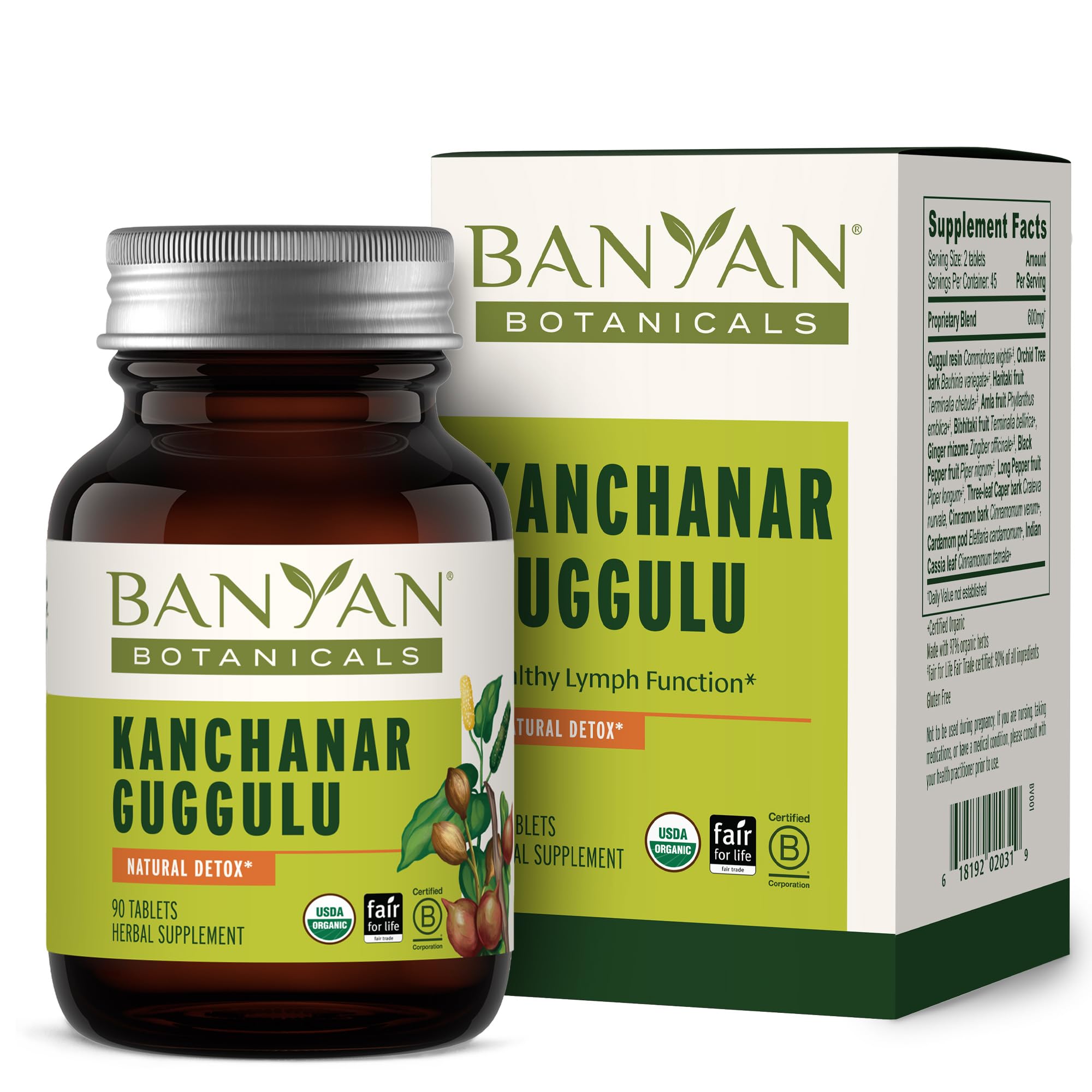Banyan Botanicals Kanchanar Guggulu Tablets – Organic Lymph Supplement with Guggulu Resin – Promotes the Healthy Elimination of Natural Toxins* – 90 Tablets – Non-GMO Sustainably Sourced Vegan Banyan Botanicals uk supplements