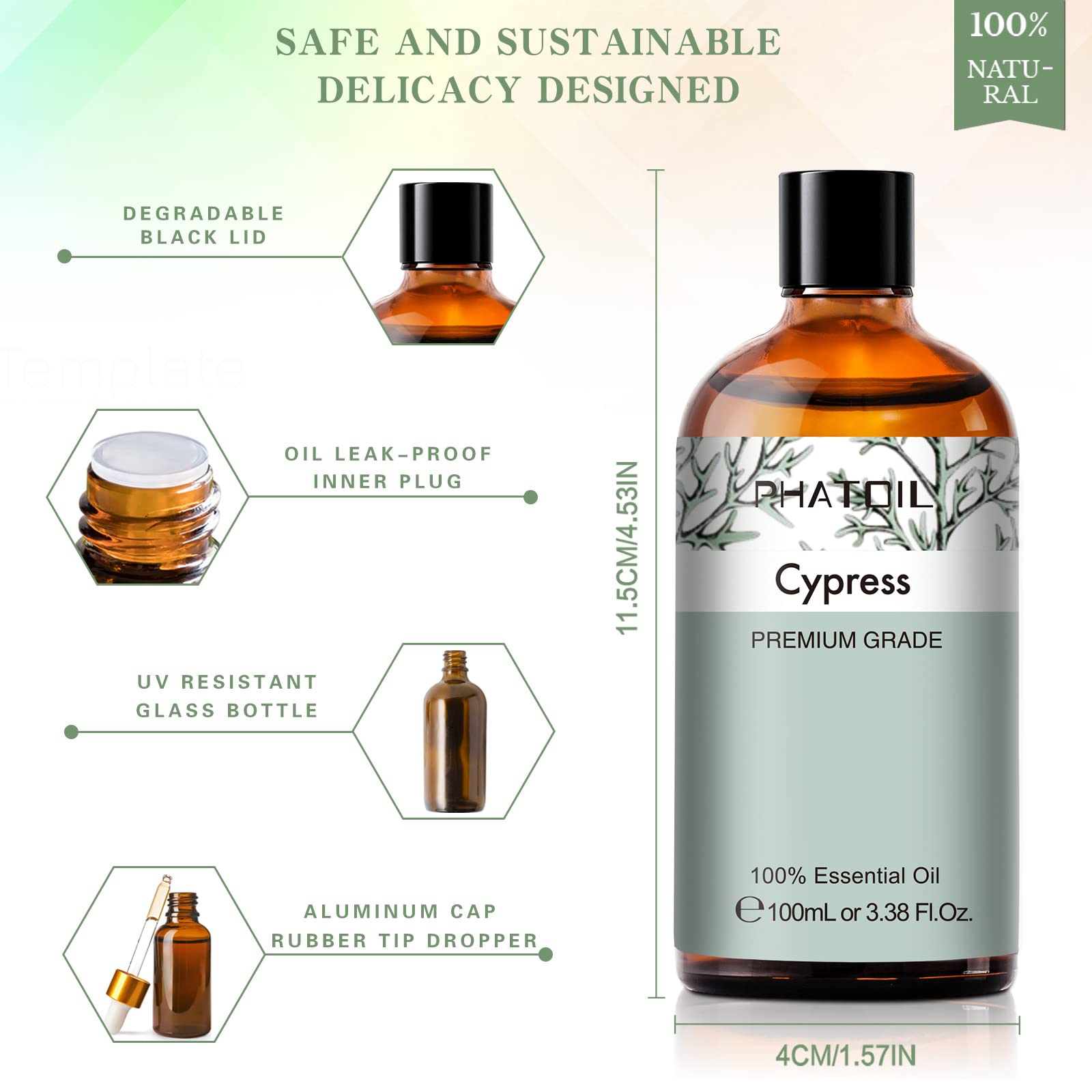 Cypress 3.38fl.oz Essential Oil, PHATOIL Aromatherapy Essential Oils for Diffuser, Humidifier PHATOIL uk supplements