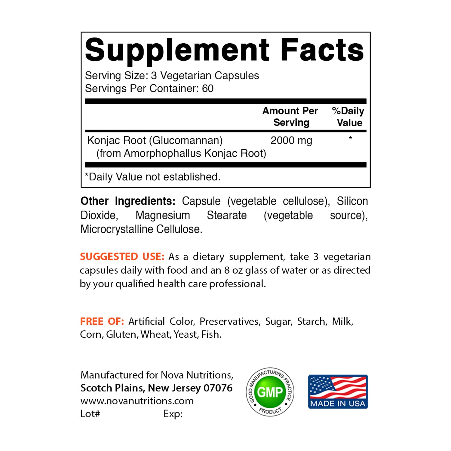 Nova Nutritions 2 Pack Konjac Root Glucomannan Capsules 2000 mg/Serving Veggie Caps Nova Nutritions uk supplements