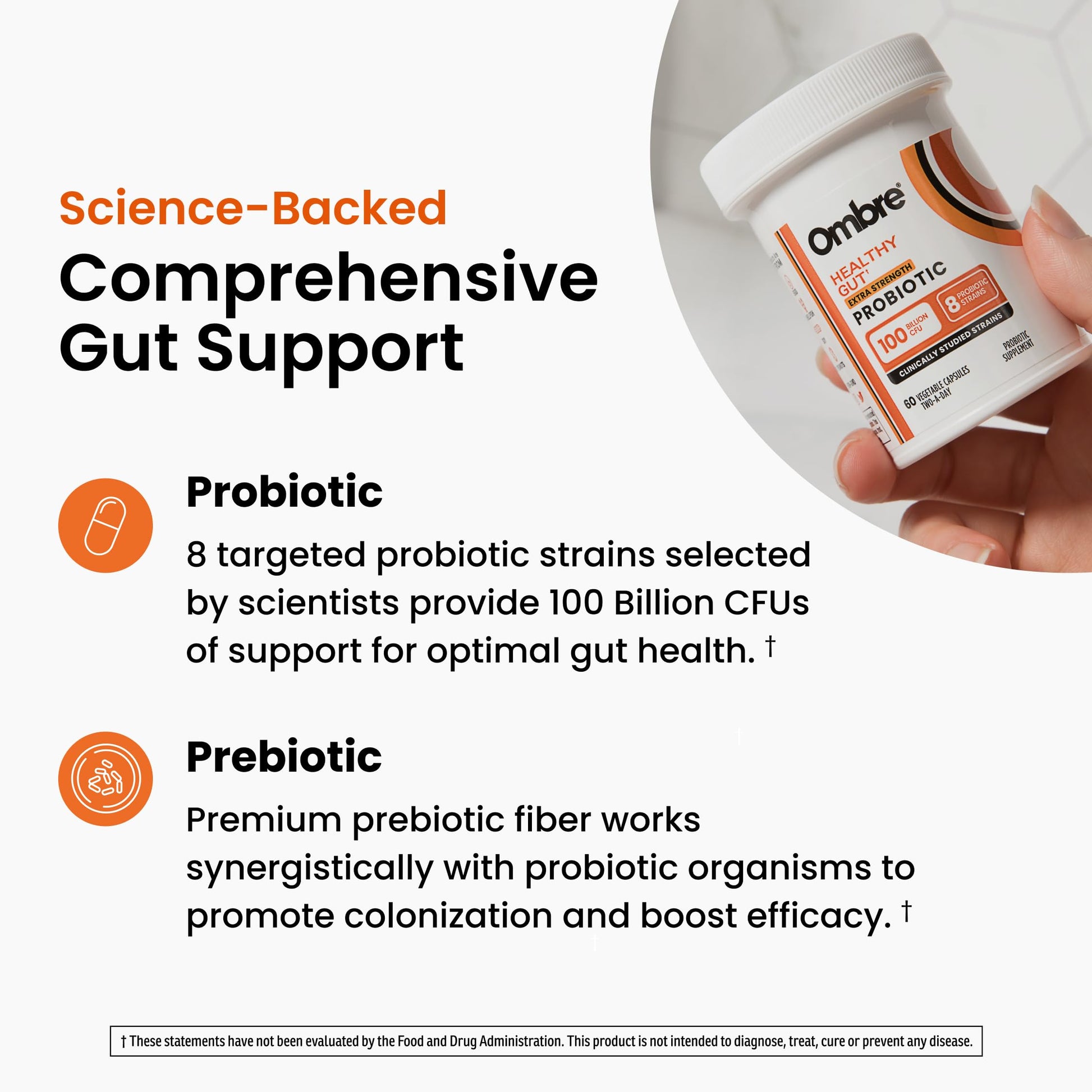 Ombre Healthy Gut Probiotics for Digestive Health 100 Billion CFU - Prebiotics and Probiotics for Women & Men with Lactobacillus Acidophilus & Digestive Enzymes, Gut Health Support, Vegan, 30 Servings Ombre uk supplements