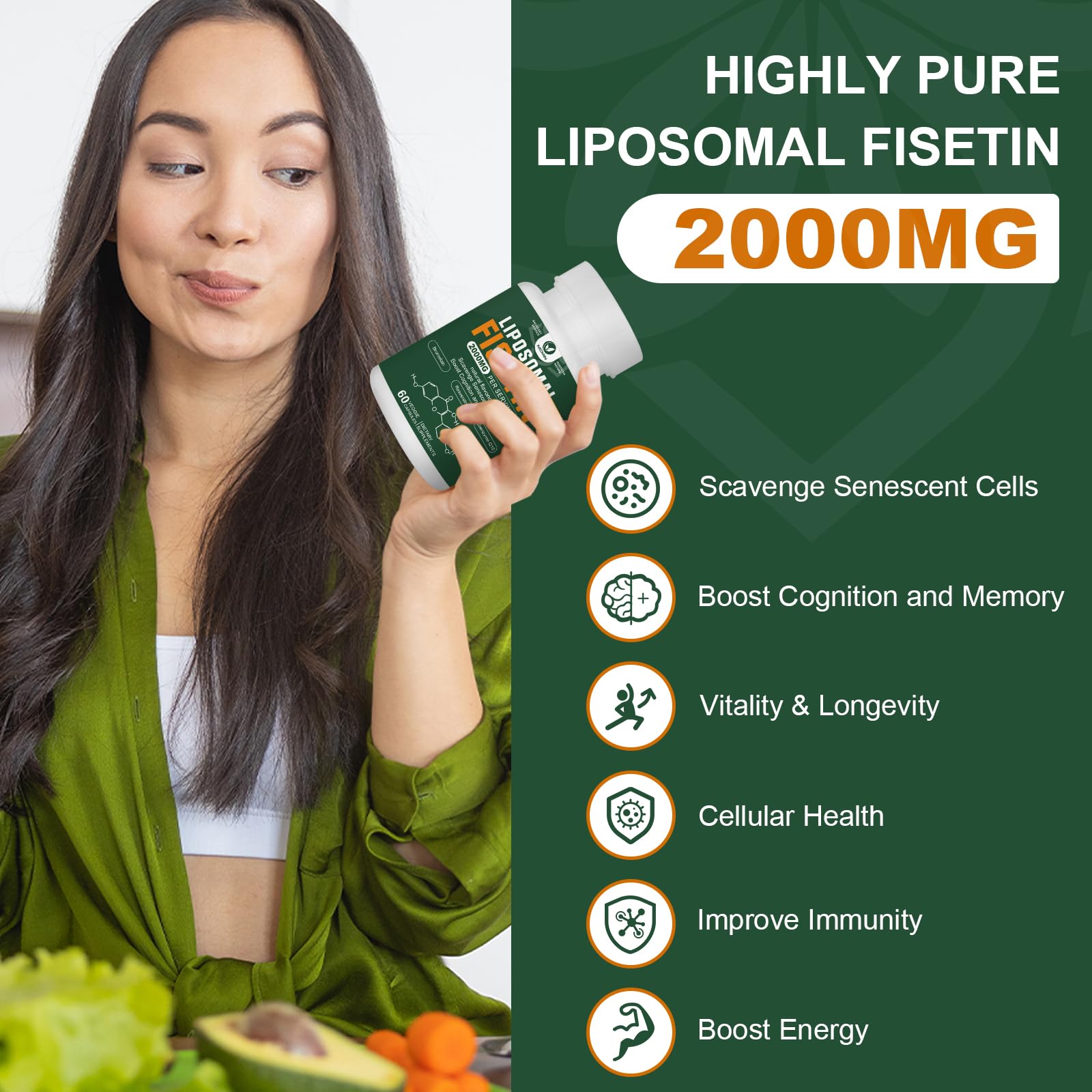 Liposomal Fisetin Supplement, 2000MG, 98% Pure Fisetin Polyphenols Antioxidants, with Quercetin, TMG and Resveratrol, for Healthy Aging, Cognitive Support, 120 Capsules NICMIN uk supplements