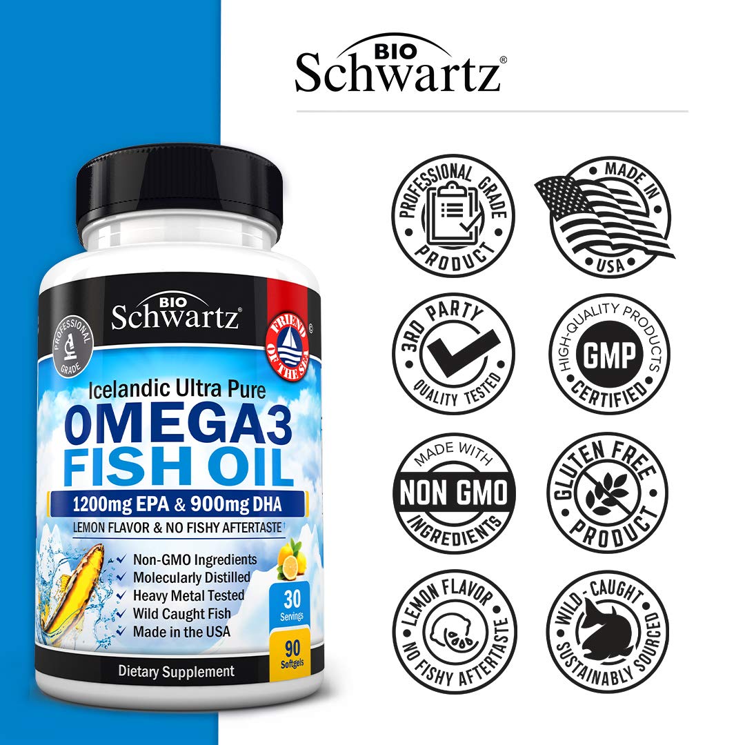 Omega 3 Fish Oil Supplement - 1200mg EPA and 900mg DHA Fatty Acid Per Serving BioSchwartz uk supplements