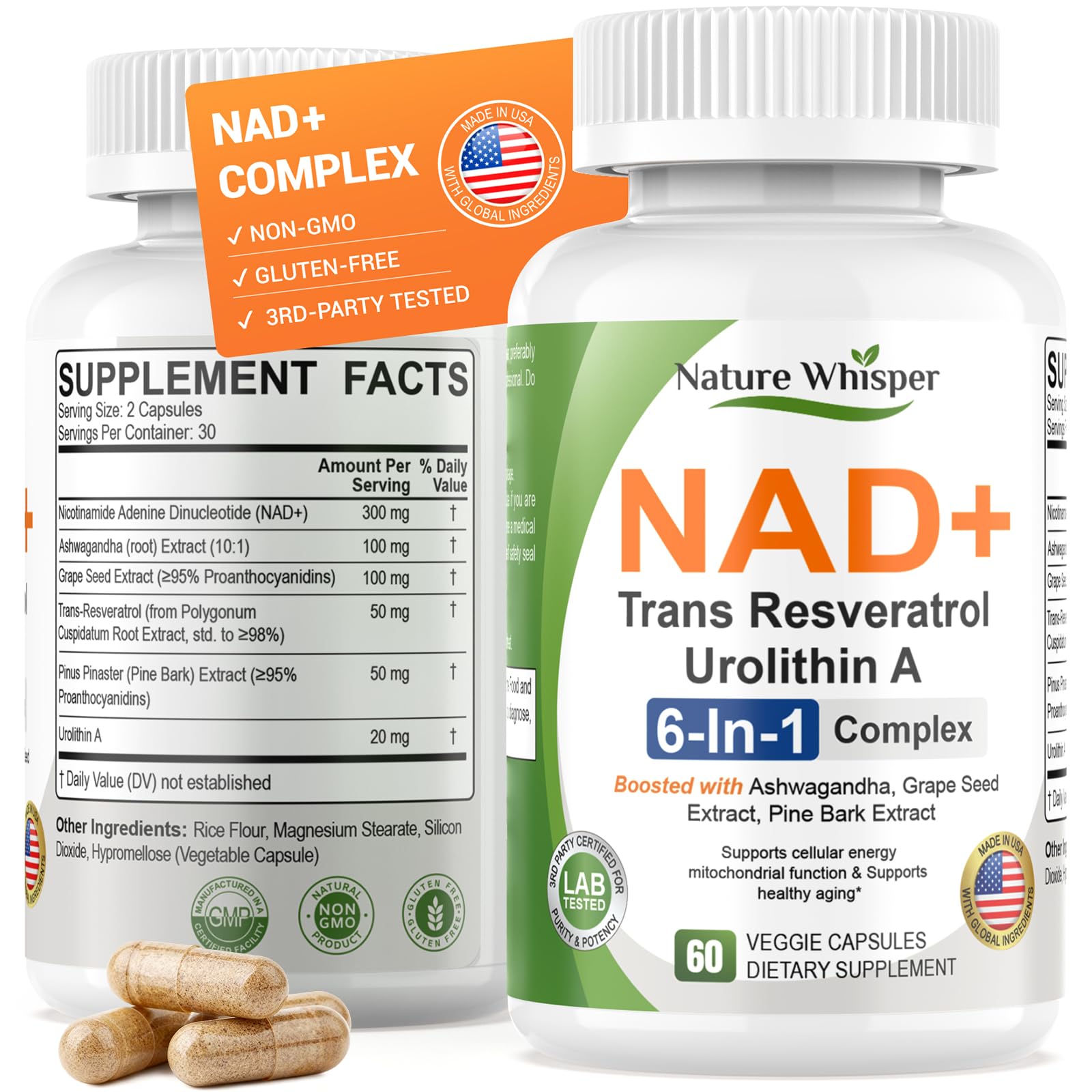 Nature Whisper NAD+ Supplement 620mg | 6-in-1 Complex with Resveratrol, Ashwagandha & Urolithin A - Daily Energy Stack for Focus, Brain Fog & Healthy Aging - 60 Capsules Nature Whisper uk supplements