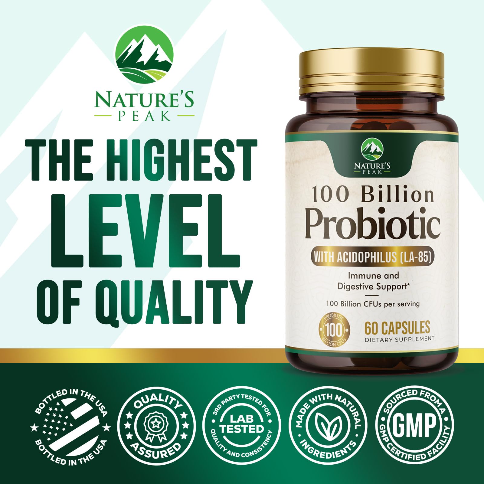 Probiotics 100 Billion CFU Per Serving - 16 Premium Probiotic Strains Prebiotics - Immune Support, Gut Health, Occasional Constipation, Gas & Bloating, Probiotics Supplement, USA Bottled, 60 Capsules Nature's Peak uk supplements