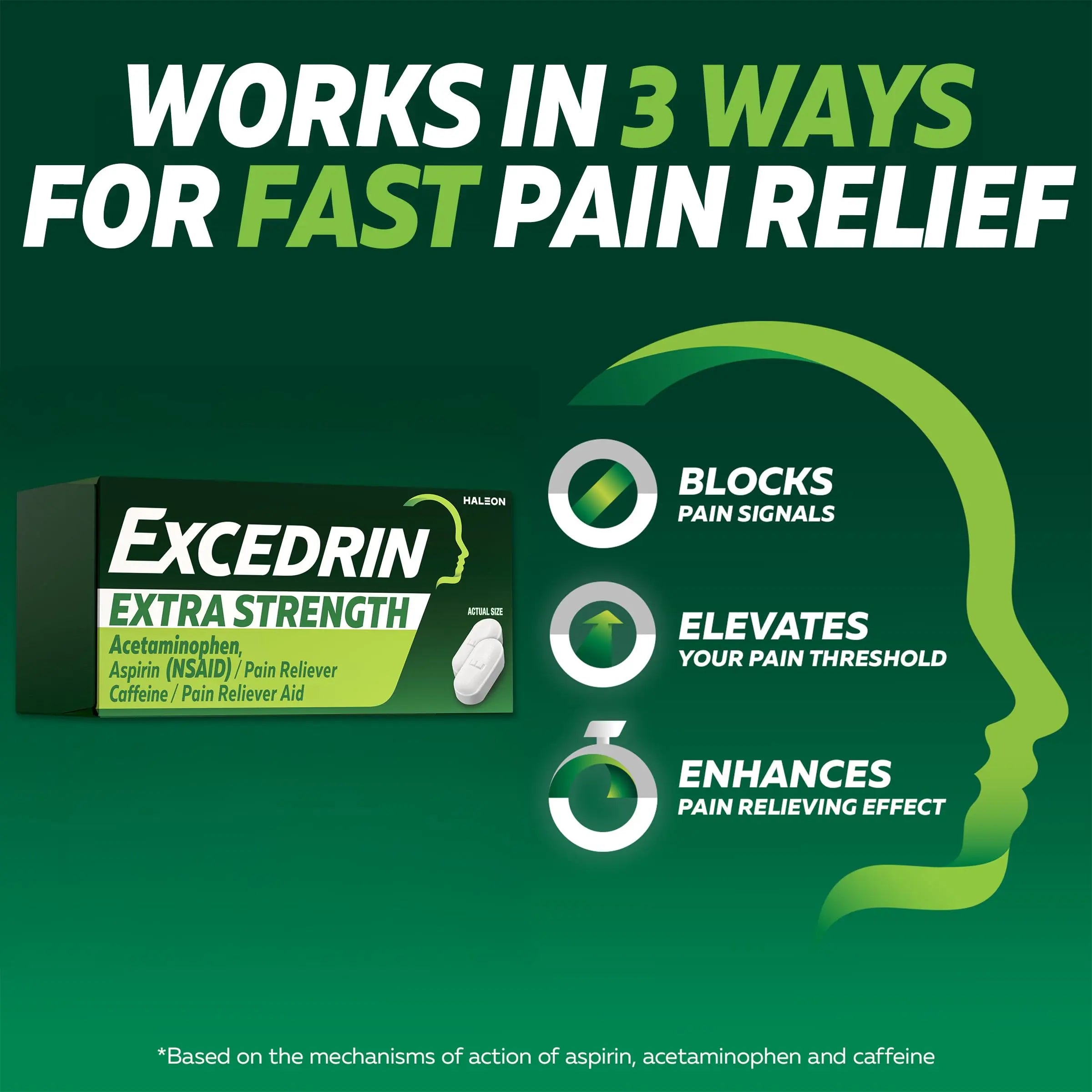 Excedrin Extra Strength Caplets for Headache Pain Relief, Acetaminophen 250mg, Aspirin 250mg, Caffeine 65mg, Pain Reliever, 24 count Excedrin uk supplements