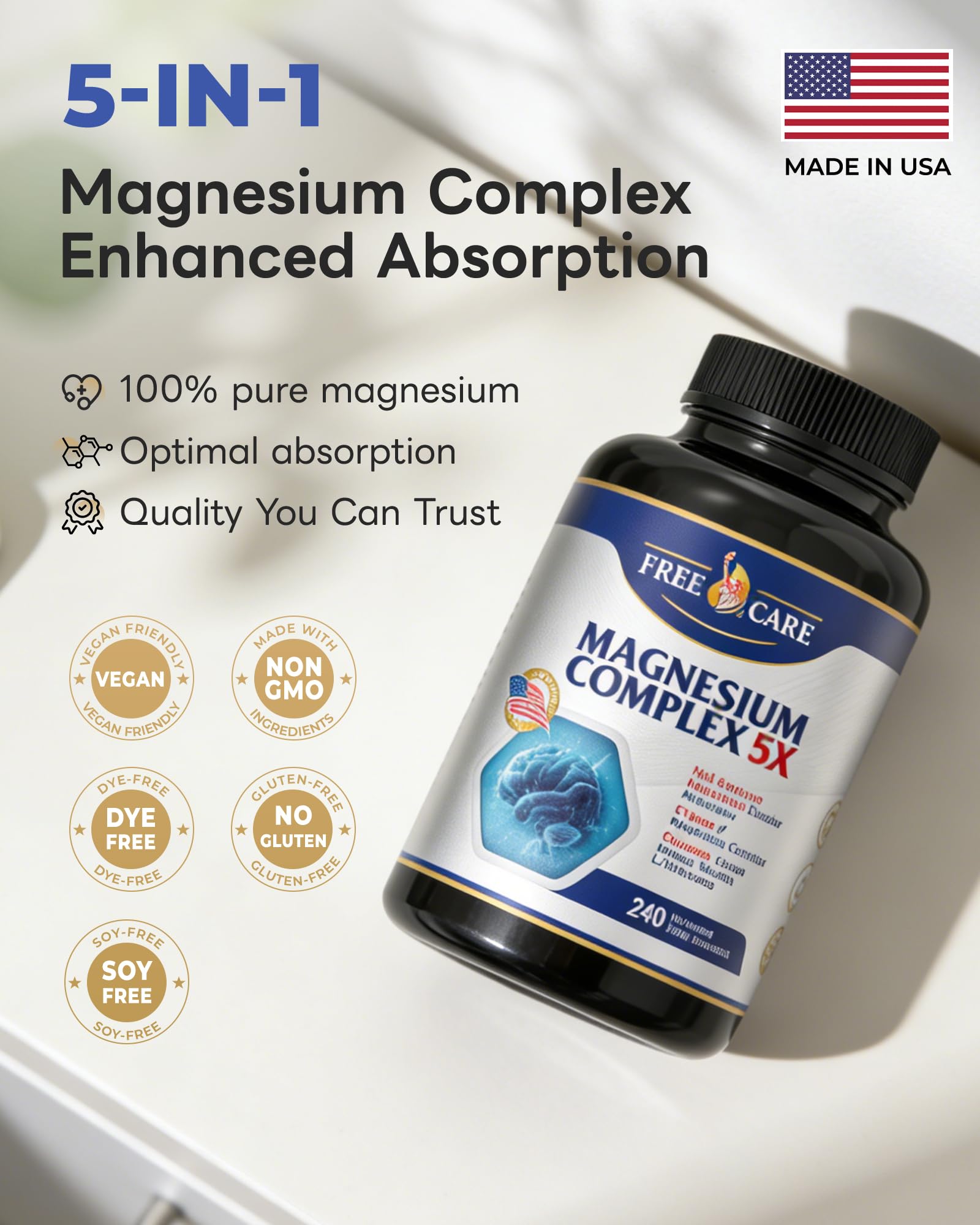 820mg Magnesium Complex 240 Veggie Capsules,for Women & Men with Magnesium Glycinate,Citrate, Malate,Taurate & L-Threonate for Sleep, Mood, Muscle Relaxation & Nerve Function Vegan Friendly, Non-GMO FreeCare uk supplements