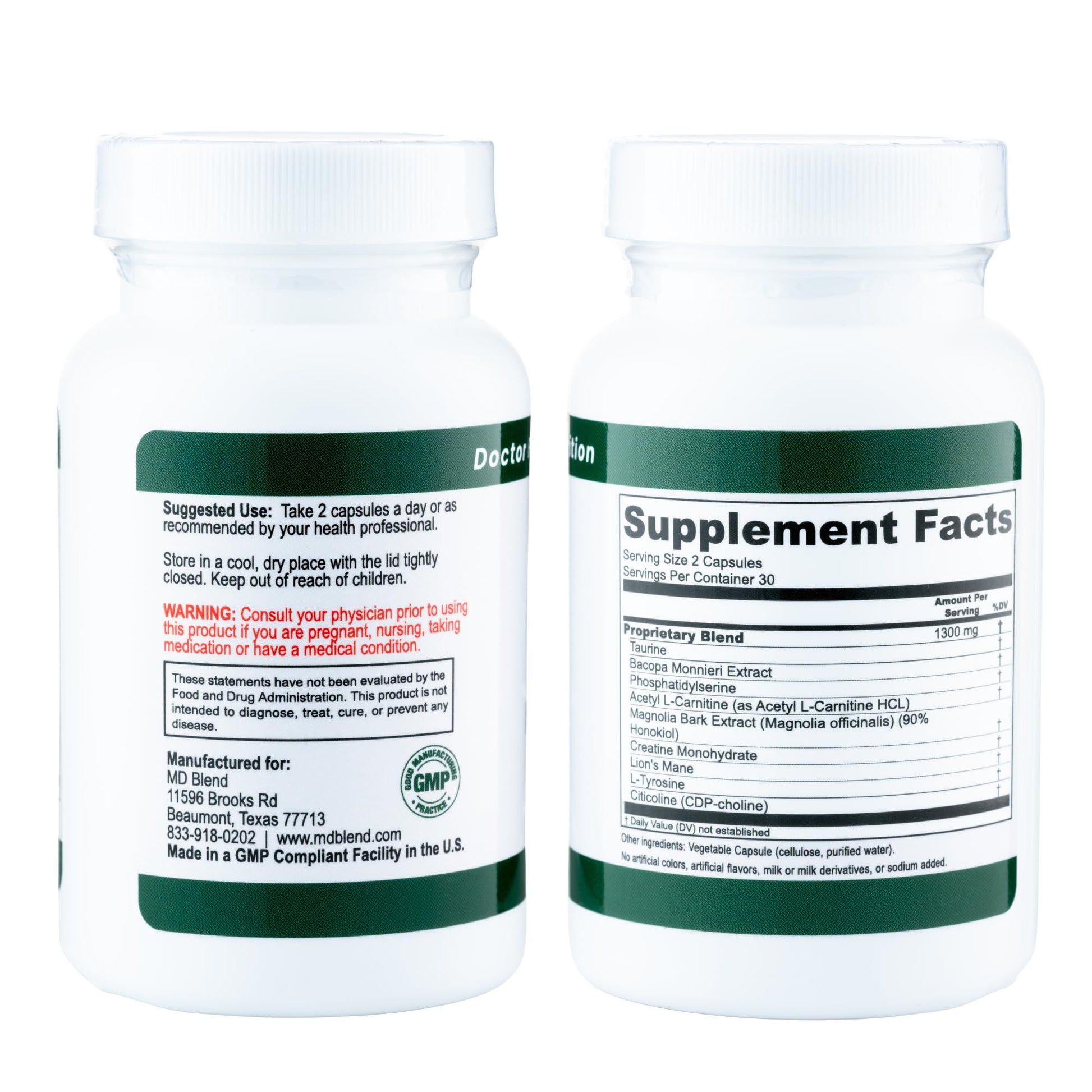 M.D. Blend Brain Support for Memory and Focus - Brain Supplement for Memory & Neural Function - Premium L-Tyrosine, Phosphatidylserine, Bacopa Monnieri Focus Supplement, 30 Capsules (Pack of 1) M.D. Blend uk supplements