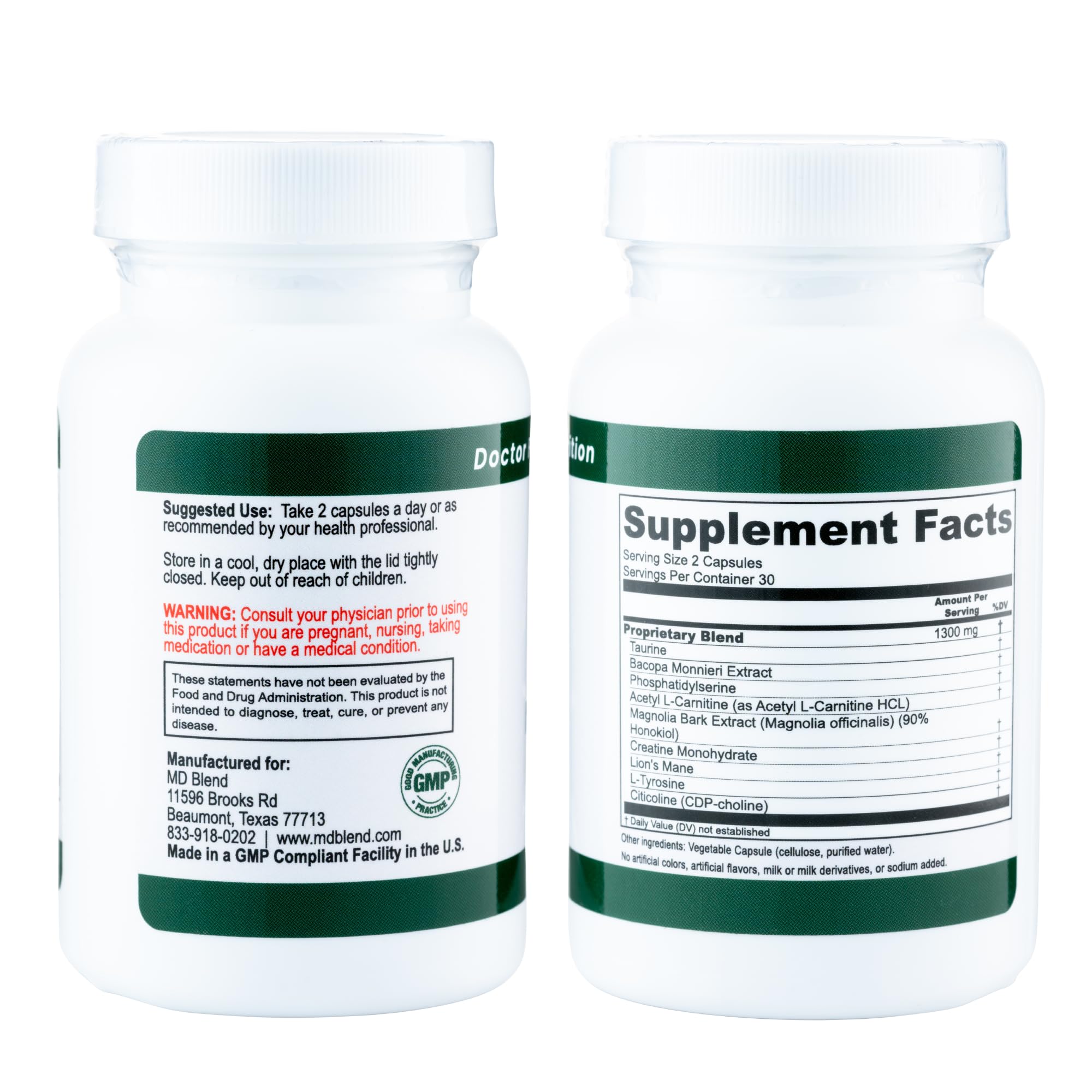 M.D. Blend Brain Support for Memory and Focus - Brain Supplement for Memory & Neural Function - Premium L-Tyrosine, Phosphatidylserine, Bacopa Monnieri Focus Supplement, 30 Capsules (Pack of 1) M.D. Blend uk supplements