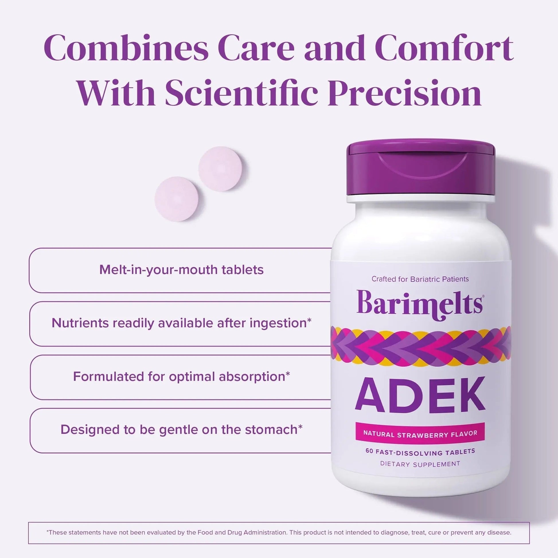 Barimelts ADEK - 60 Fast-Dissolving Tablets (2-Month Supply) - Sugar-Free Bariatric Vitamins for Women Including Vitamin A, Vitamin D, Vitamin E BariMelts uk supplements