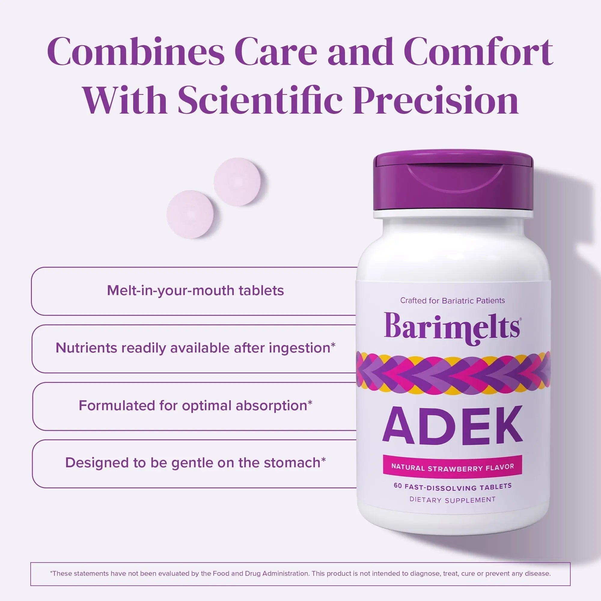 Barimelts ADEK - 60 Fast-Dissolving Tablets (2-Month Supply) - Sugar-Free Bariatric Vitamins for Women Including Vitamin A, Vitamin D, Vitamin E BariMelts uk supplements