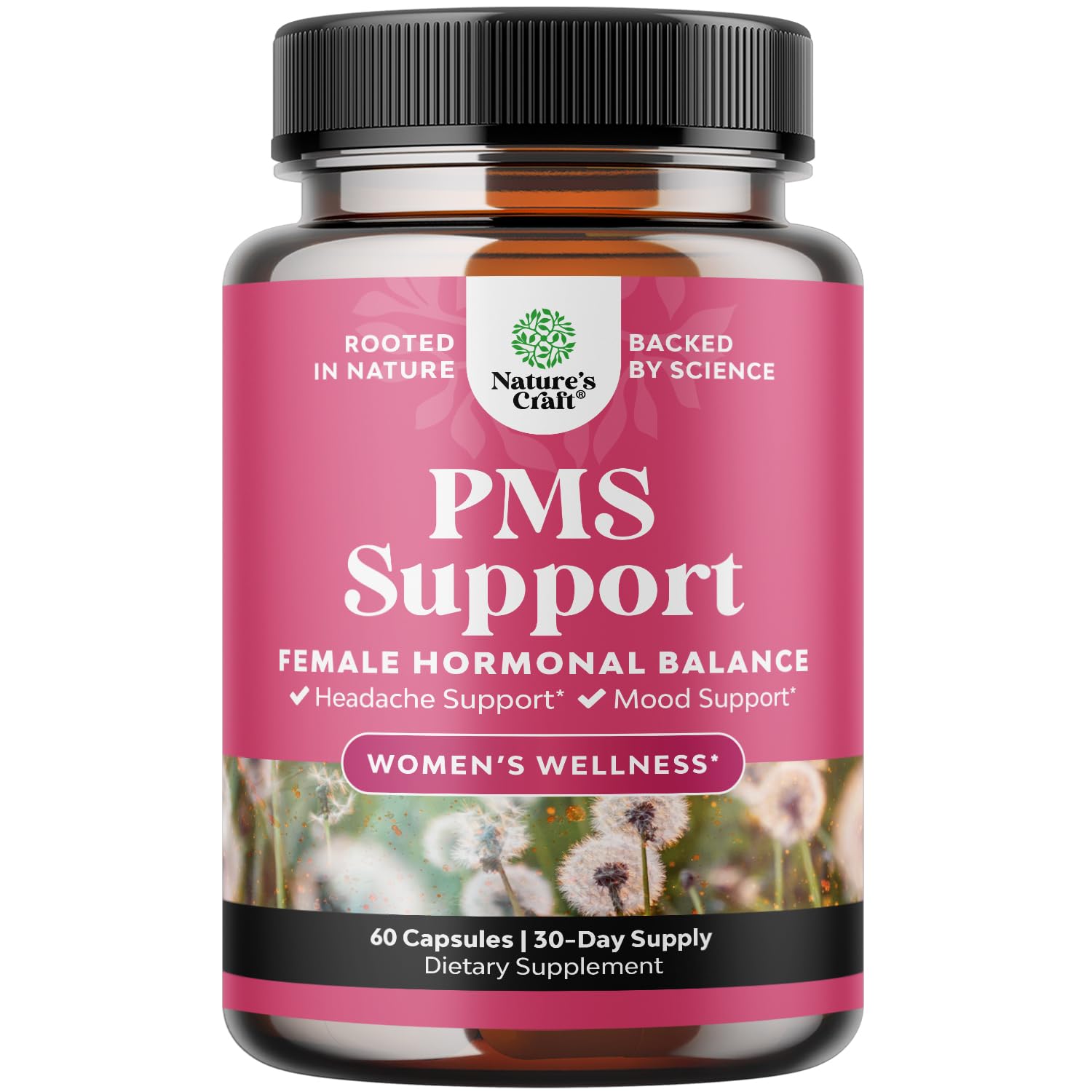 PMS Support Supplement for Women – Hormone Balance for Women & Menstrual Discomfort with DIM, Chasteberry, Black Cohosh & Ashwagandha - for Period Cramps Ease, Menopause Bloating, Mood Swing – 60 Ct Natures Craft uk supplements