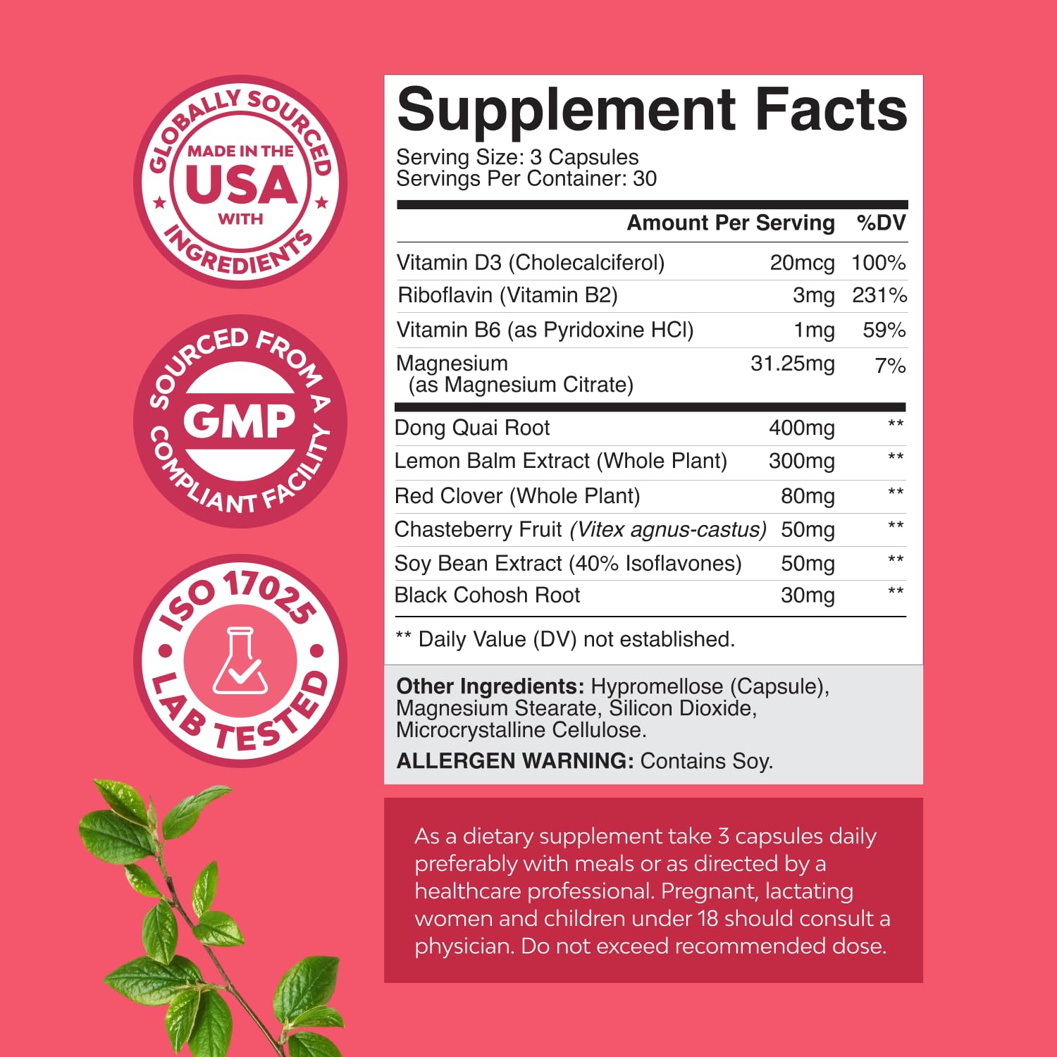 Complete Herbal Menopause Supplement for Women - Multibenefit Menopause Ease Hormone Balance for Women for Night Sweats Mood and More with Dong Quai Vitex Chaste Berry and Black Cohosh - 90 Count Natures Craft uk supplements