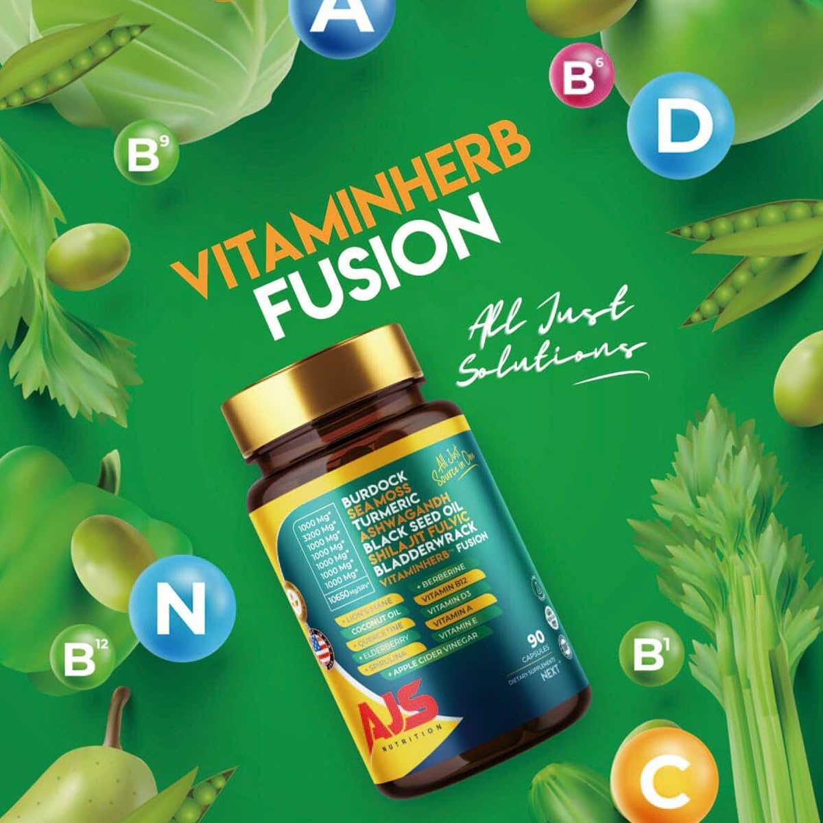 AJS Sea Moss Capsules 3200mg, Himalayan Shilajit 1000mg with Black Seed Oil, Ashwagandha, Turmeric, Bladderwrack, Burdock, Vitamins, Berberine, Lion’s Mane Mushroom, Elderberry- 90 Caps AJS Nutrition uk supplements