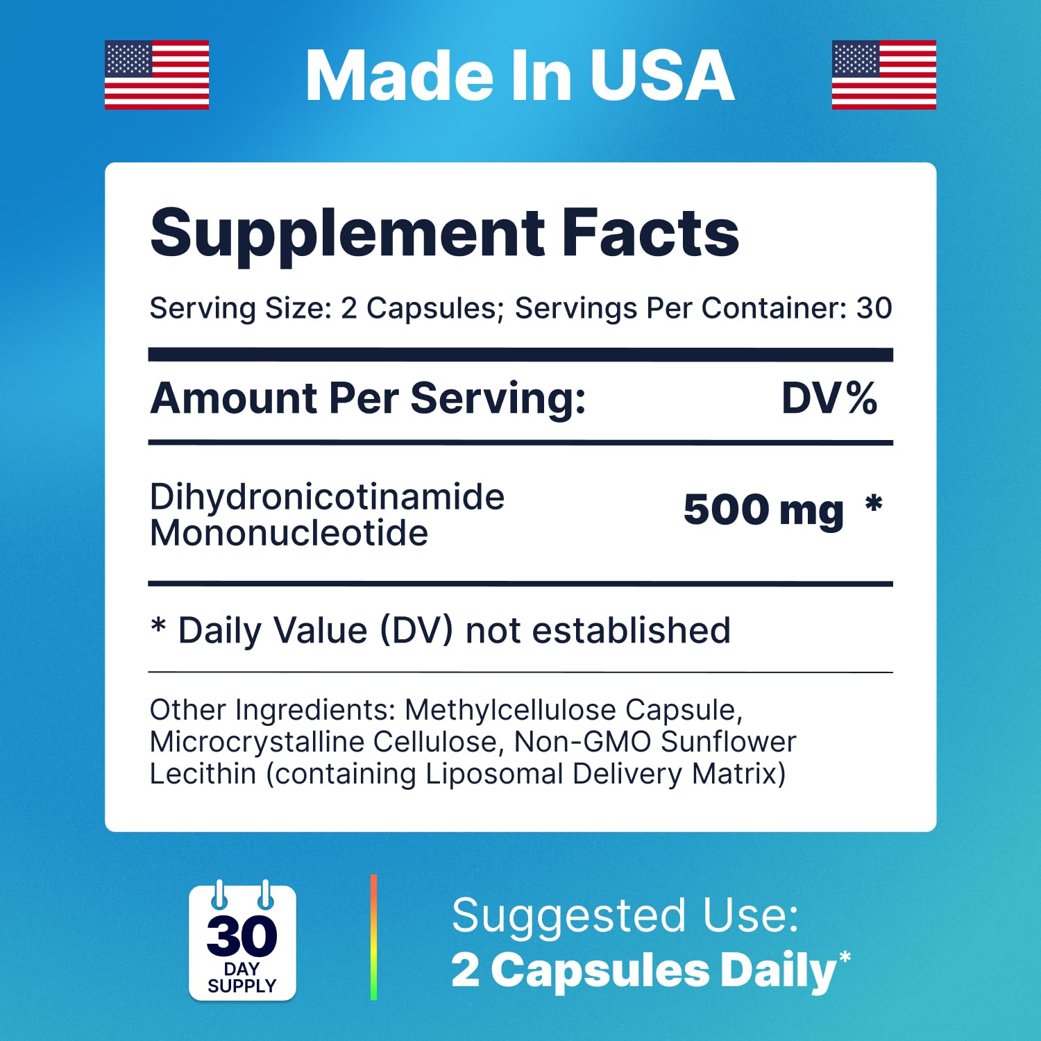 Liposomal NMNH 500 MG - NMN Supplement Alternative - NAD Supplements for Women & Men | Healthy Anti Aging - Cell Support for Energy, Focus & Skin - Advanced NAD+ Resveratrol 3-Party Tested | 1 Pack AdvantageNutra uk supplements