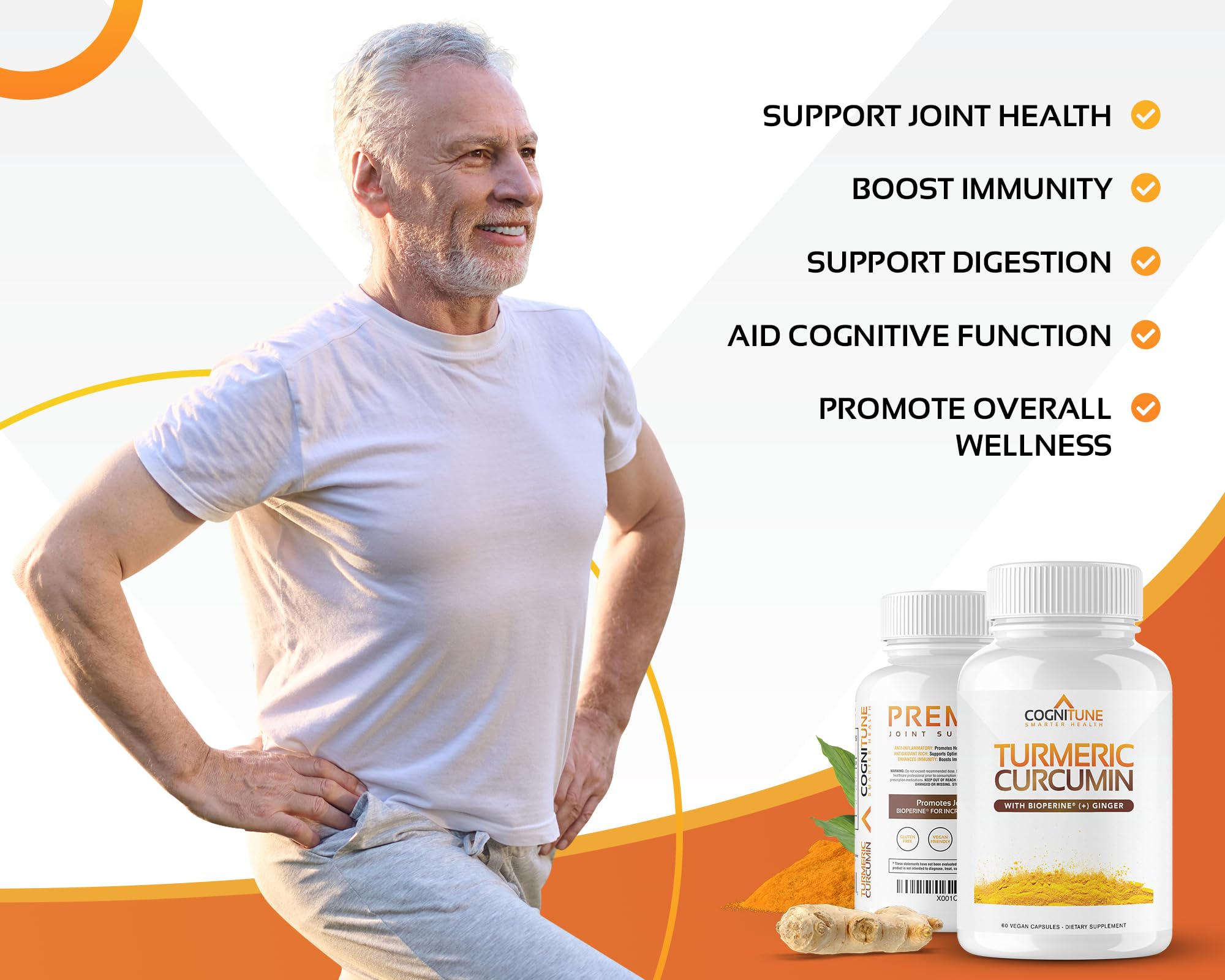 Organic Turmeric & Ginger Capsules - Turmeric Curcumin with Ginger & BioPerine, 95% Curcuminoids - Joint, Digestion, Immunity Support, Black Pepper Extract for Increased Absorption CogniTune uk supplements