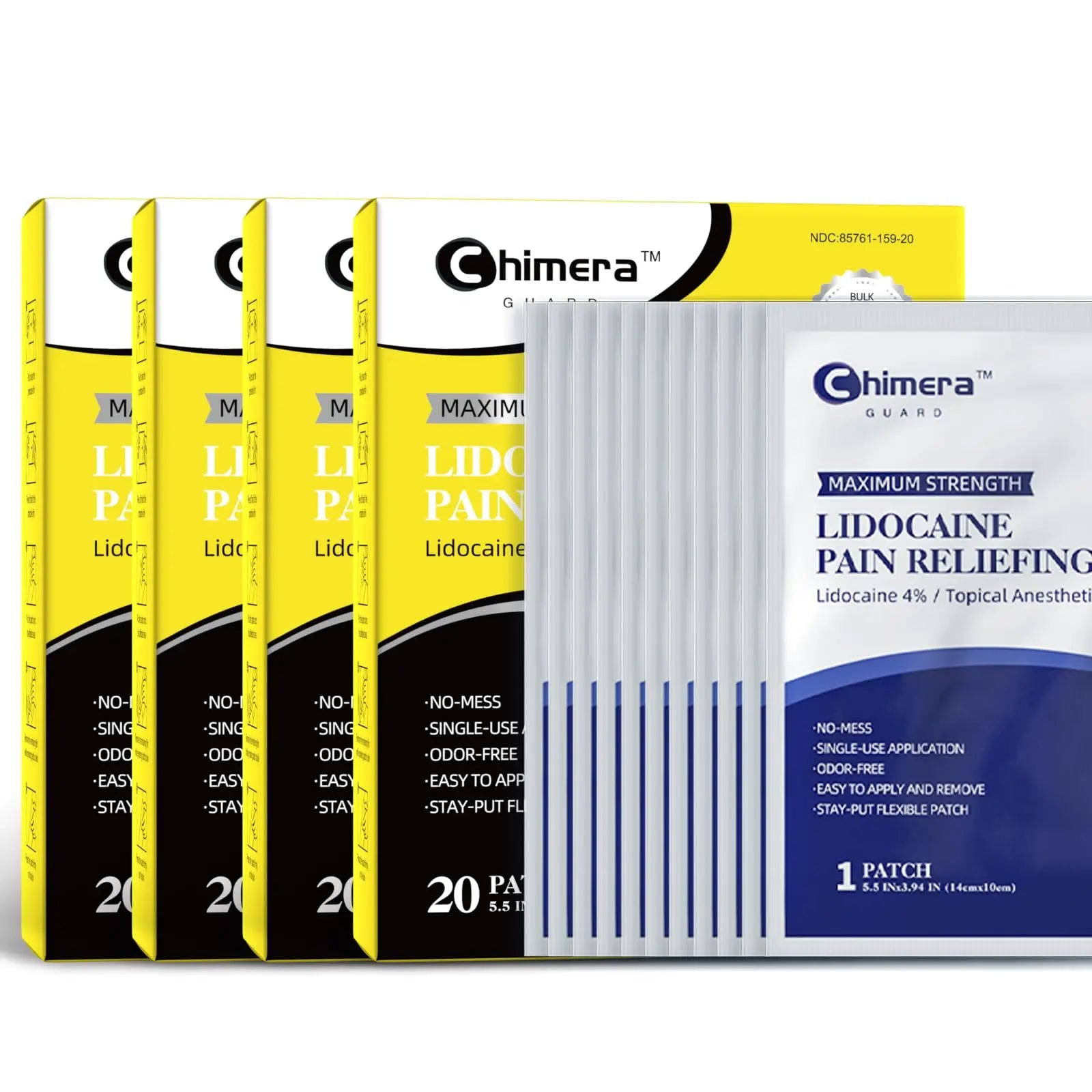 Chimera GUARD 4% Lidocaine Pain Relief Patches (80ct) - F-SA/H-SA Eligible Maximum Strength Numbing Gel Patch for Muscle, Joint, Nerve, Sciatica Pain - Odorless, Stay-Put & 8-Hour Long Lasting Chimera GUARD uk supplements