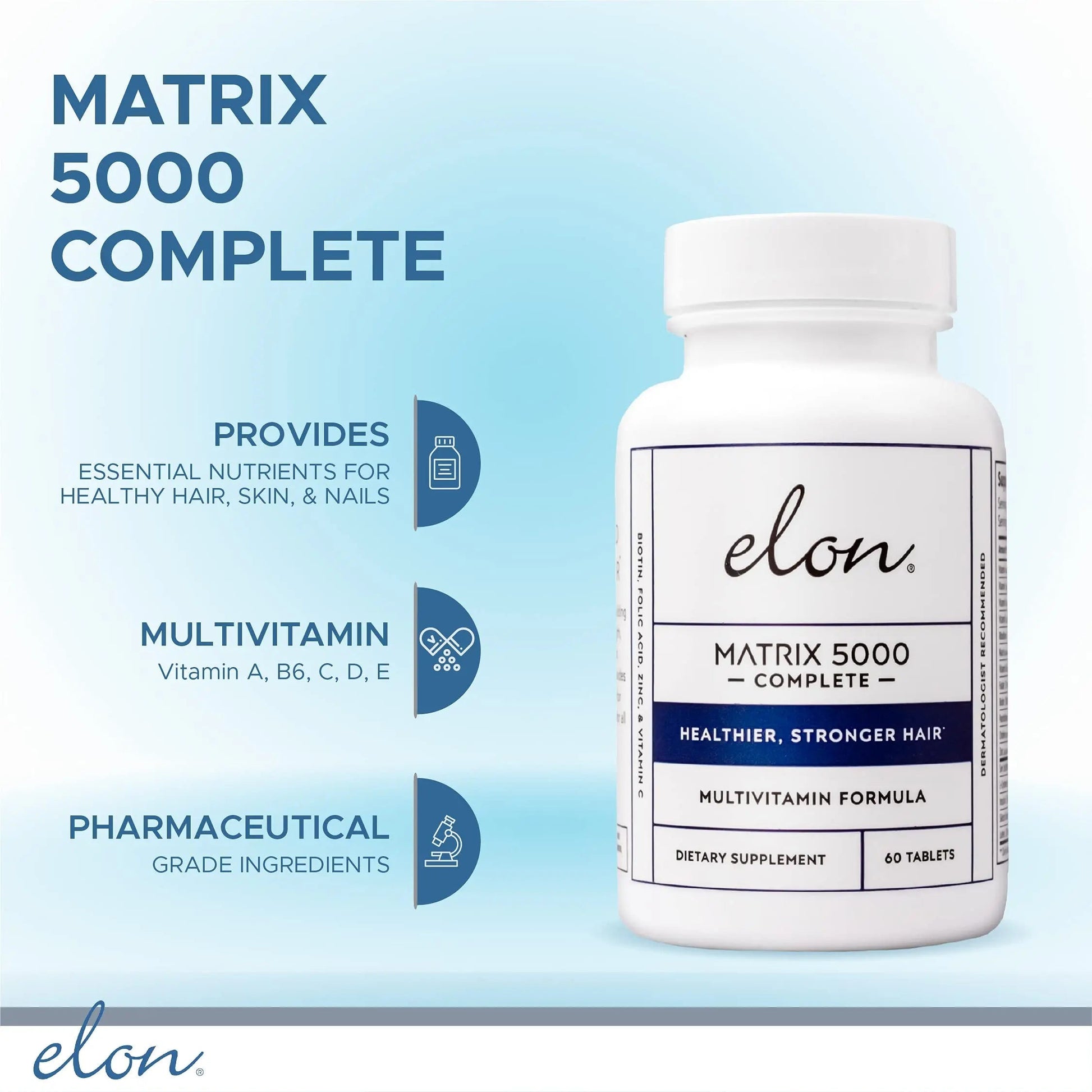 Elon Matrix 5000 Complete Multivitamin — Skin, Hair and Nail Growth Vitamins — Healthy Hair Growth Vitamins for Women & Men Elon uk supplements