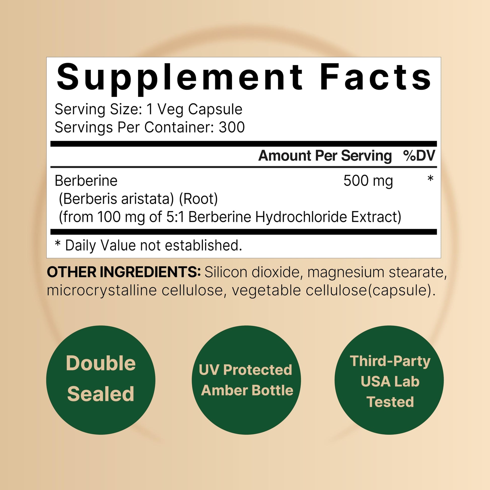 Berberine Supplement 500mg | 300 Veggie Capsules, 97% Pure Berberine HCL – 5:1 Root NatureBell uk supplements