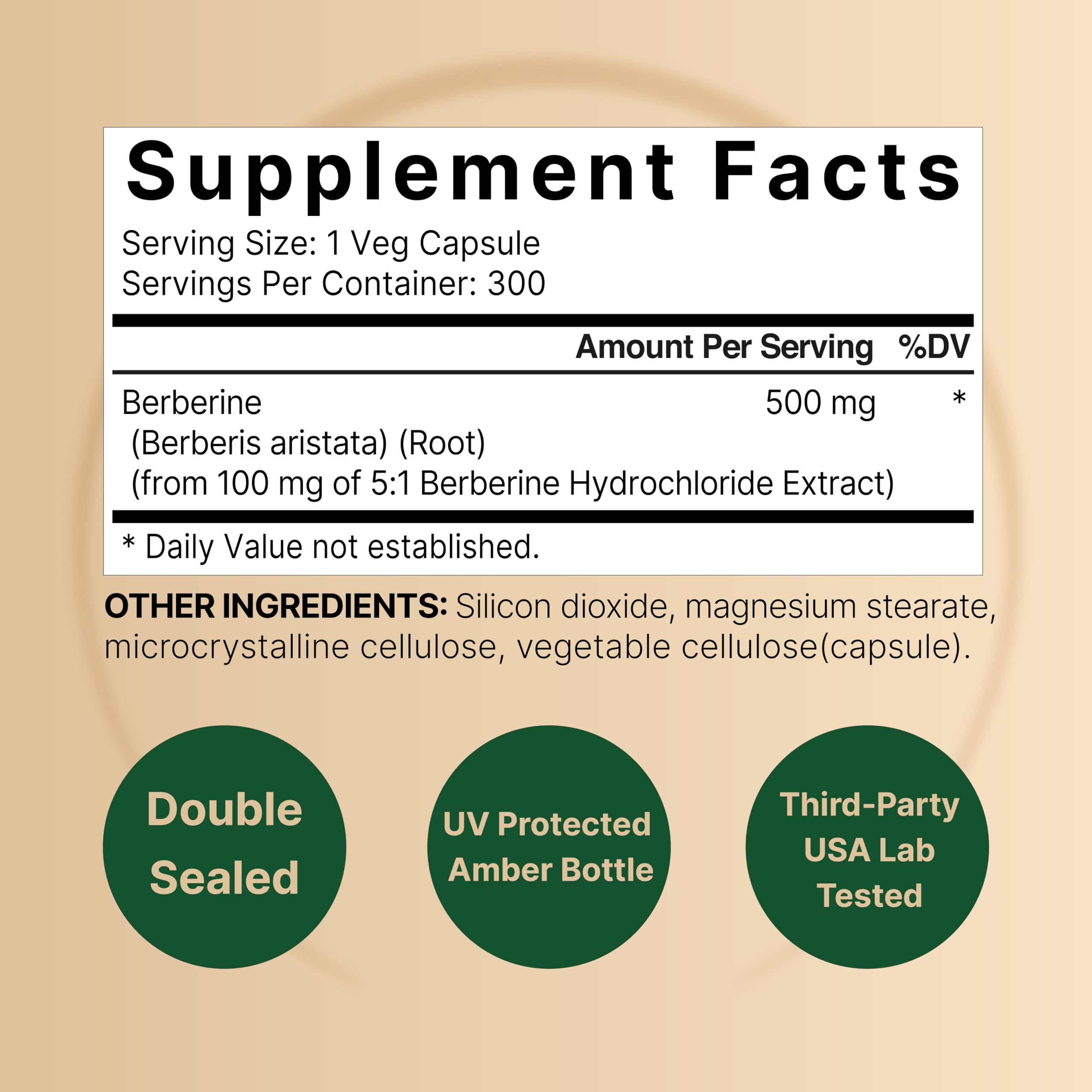 Berberine Supplement 500mg | 300 Veggie Capsules, 97% Pure Berberine HCL – 5:1 Root NatureBell uk supplements