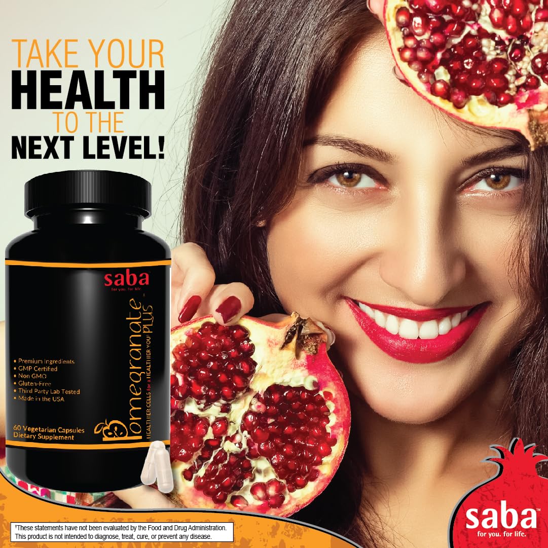Saba Pomegranate Plus – Antioxidant Supplement with Astaxanthin & Adaptogens | Immune, Skin, Heart & Brain Support | Daily Stress & Cellular Wellness | 60 Capsules Saba uk supplements