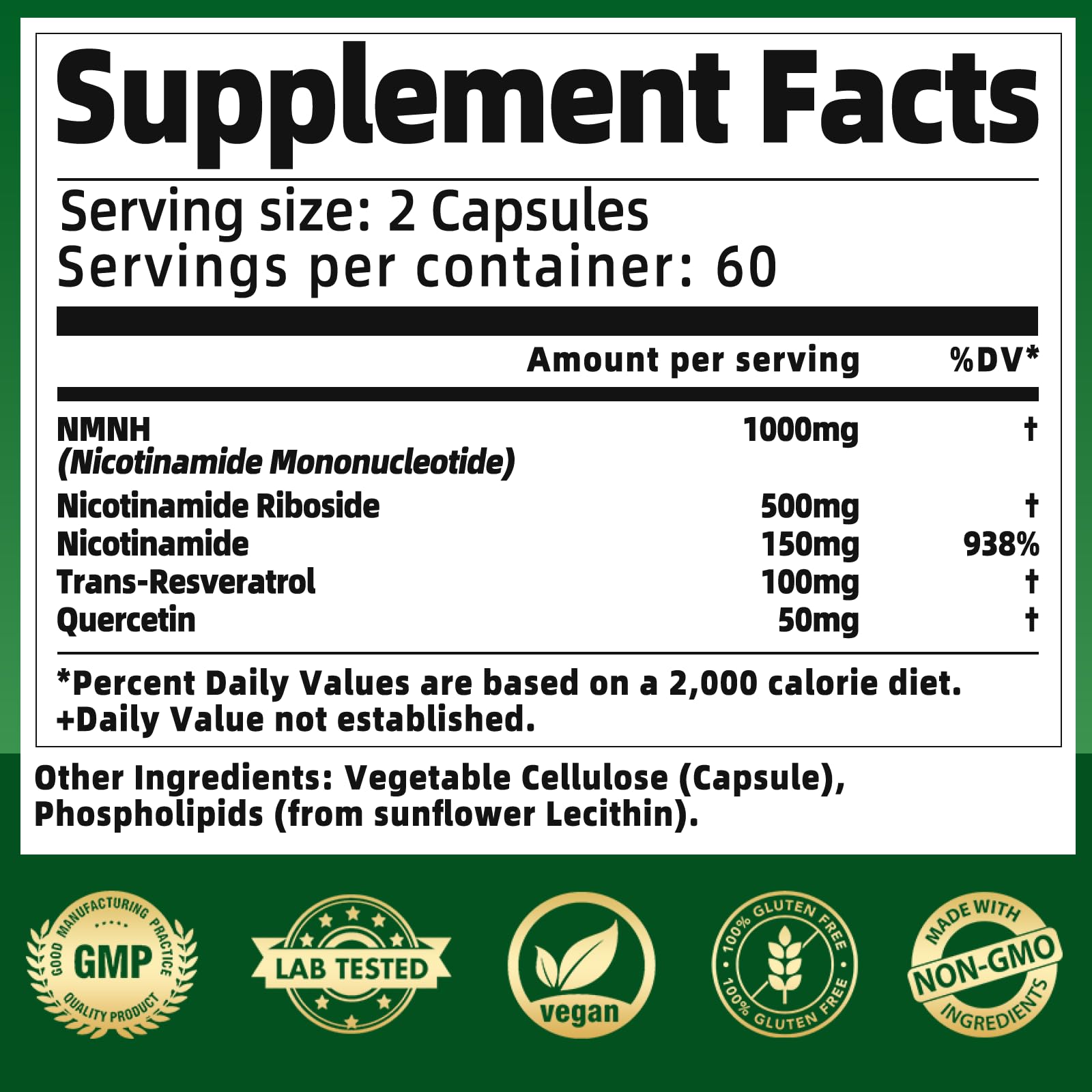 NMNH Supplement 1000mg - Nicotinamide Mononucleotide Alternative, Boost NAD+ with Liposomal Resveratrol & Nicotinamide Riboside NR, for Healthy Cellular, Aging, Energy, 120 Vegan Non-GMO Capsules Qmiozzy uk supplements
