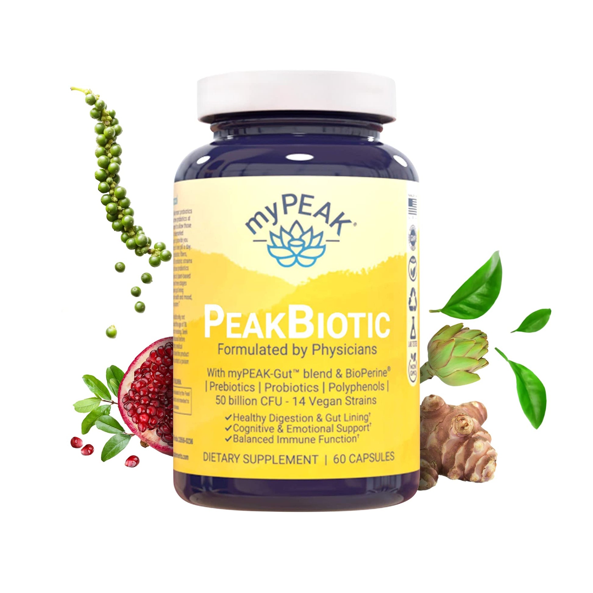 myPEAK PeakBiotic: The Ultimate Vegan Synbiotic with 50 Billion CFU Probiotics Prebiotics Postbiotics Modbiotics and Gut Lining to Enhance Digestion, Skin, and Mood with 2-Month Supply, 60 Capsules myPEAK uk supplements