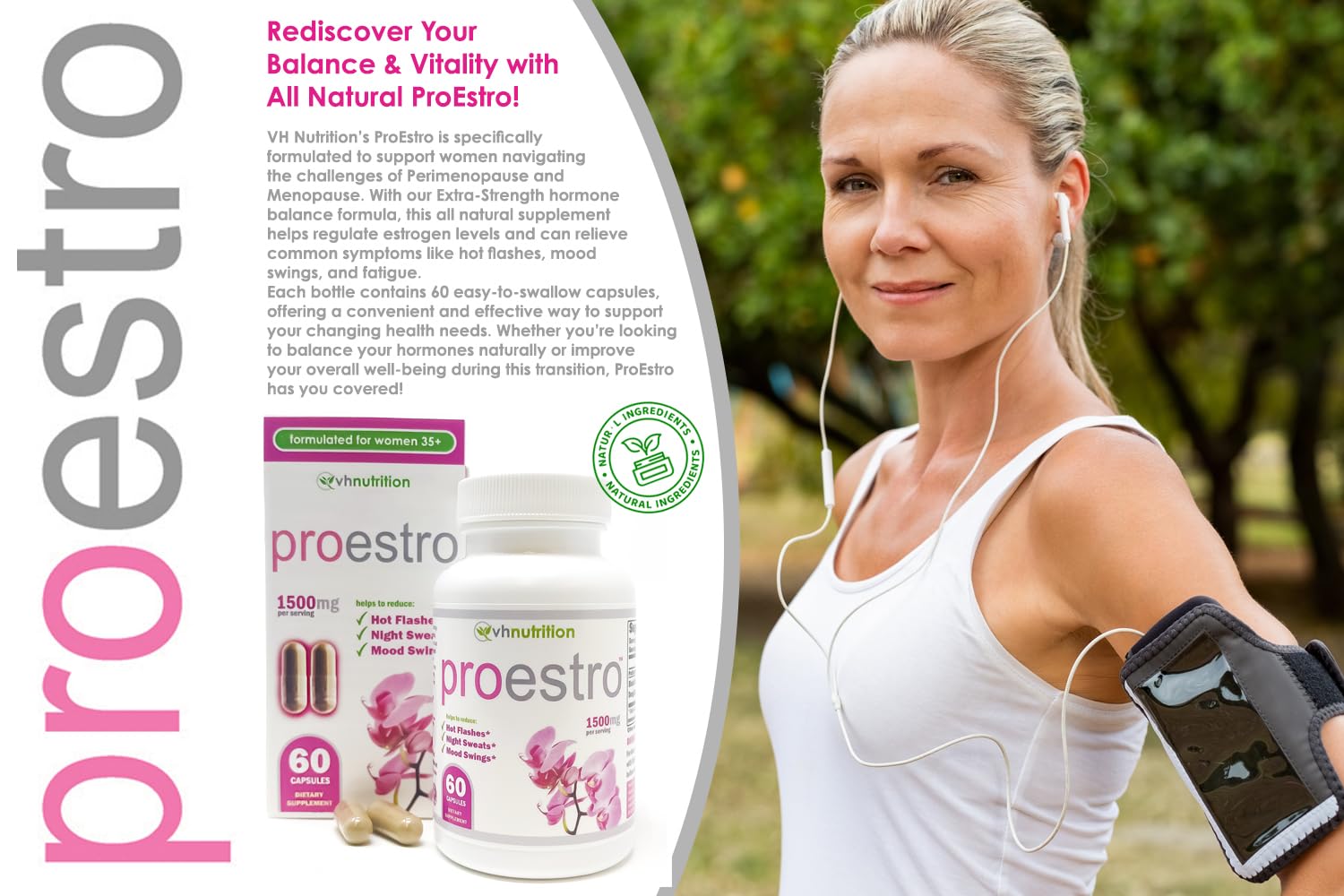 VH Nutrition PROESTRO | Estrogen Support* Supplement for Women | Extra Strength Hormone Balance* for Her | 60 Capsules in Easy to Swallow Pills VH Nutrition uk supplements