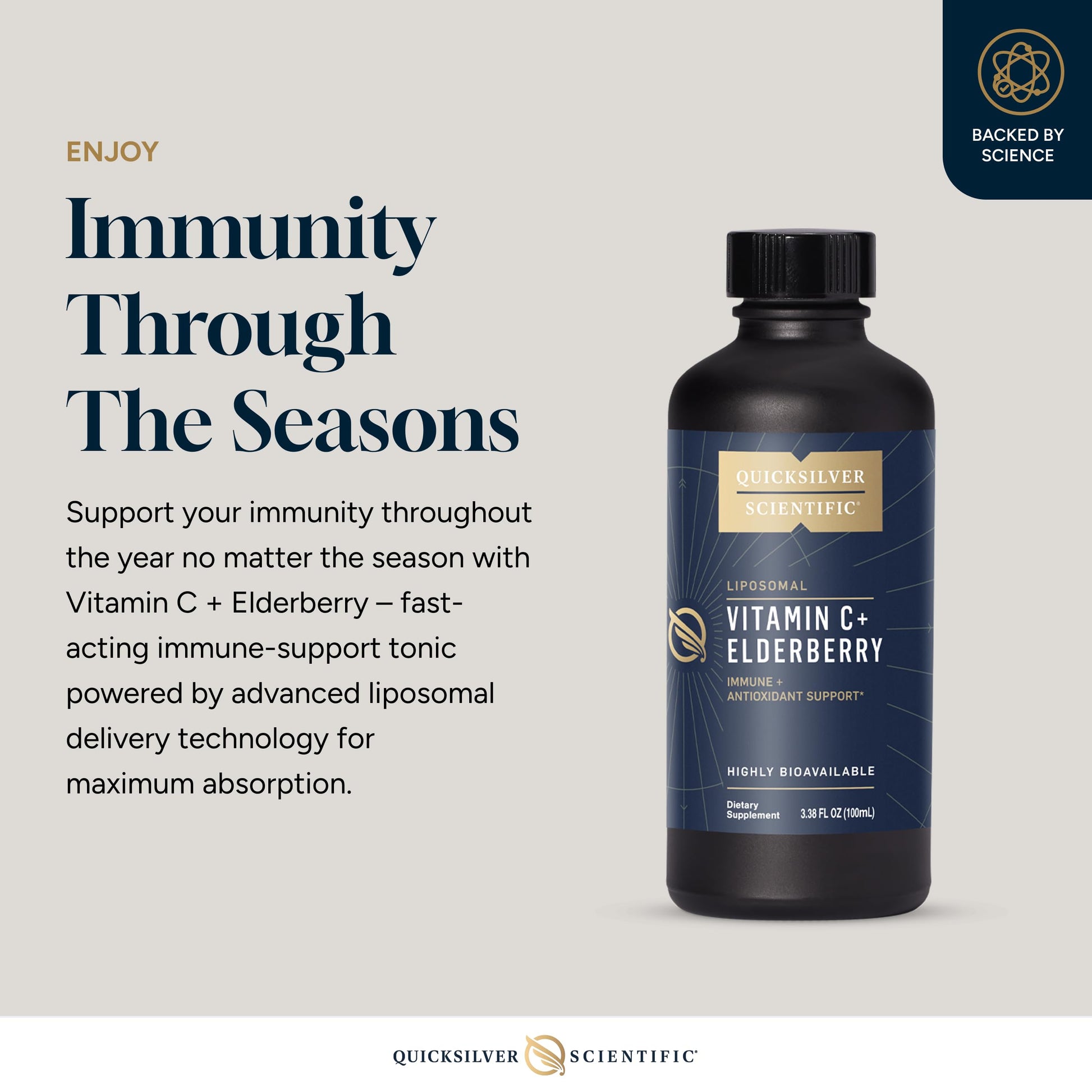 Quicksilver Scientific Liposomal Vitamin C + Elderberry - 1000mg with Superior Absorption Technology & Tocotrienols - Antioxidant & Immune Support Tonic (100ml), 1 Item Quicksilver Scientific uk supplements