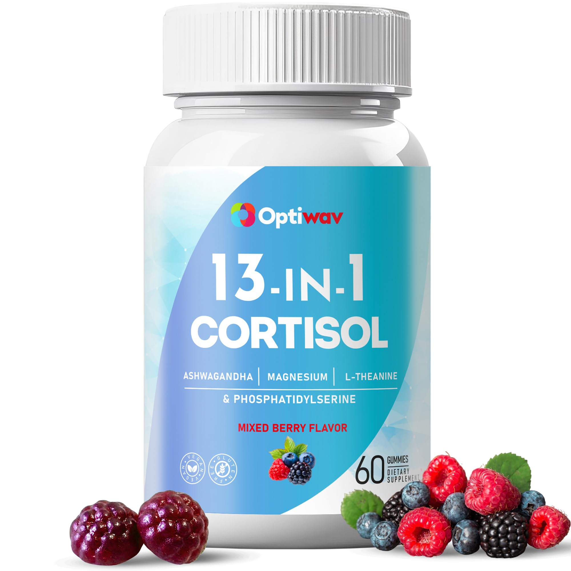 Optiwav Cortisol Reducer Gummies for Women Men - 13-in-1 Daily Cortisol Detox Manager Supports Stress Mood Balance Focus & Health Balance - Reduce High Cortisol with Ashwagandha Magnesium L-Theanine Optiwav uk supplements