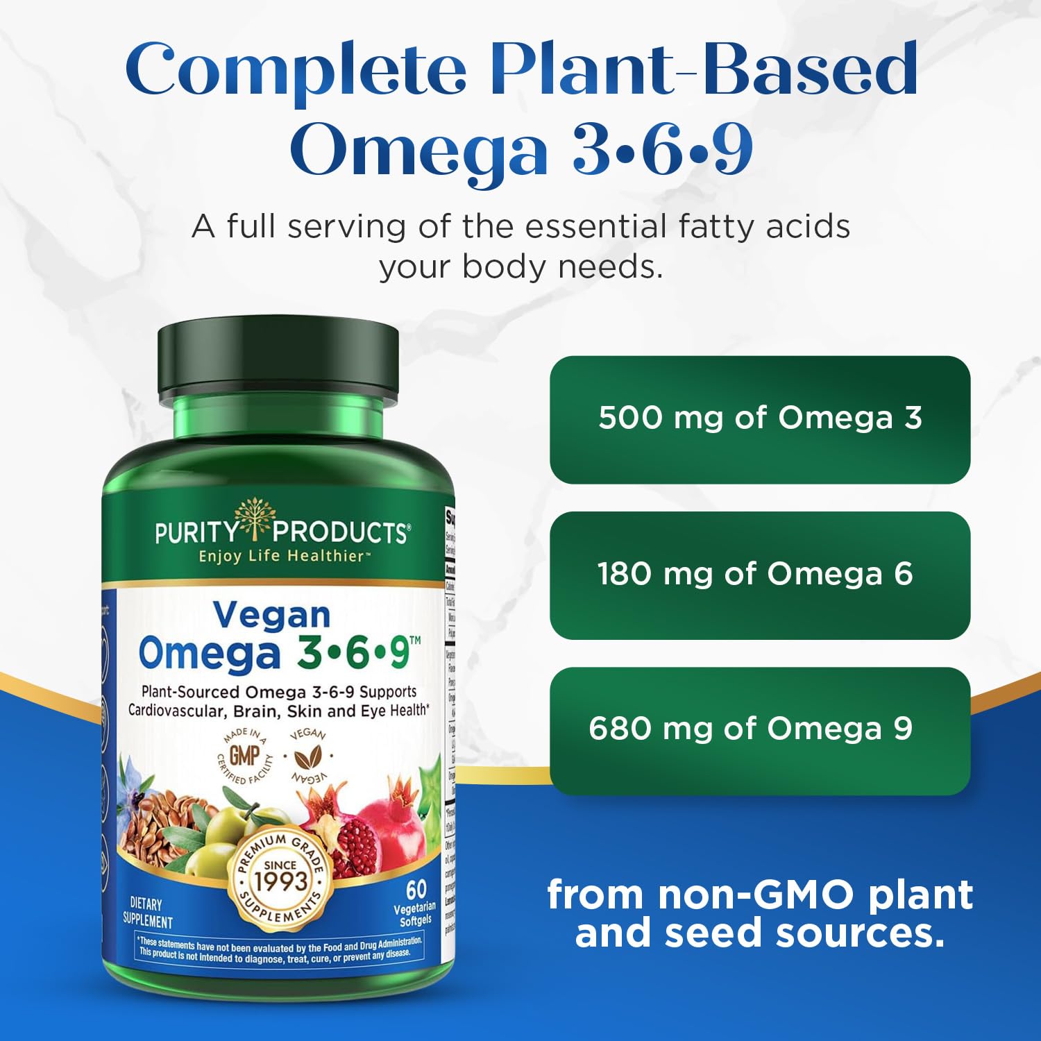 Purity Products Omega 3-6-9 Vegan and Vegetarian Formula - “5 in 1” Essential Fatty Acid Complex - Scientifically Formulated Plant-Based Omega 3 6 9 Essential Fatty Acids (EFA) - from (60) Purity Products uk supplements