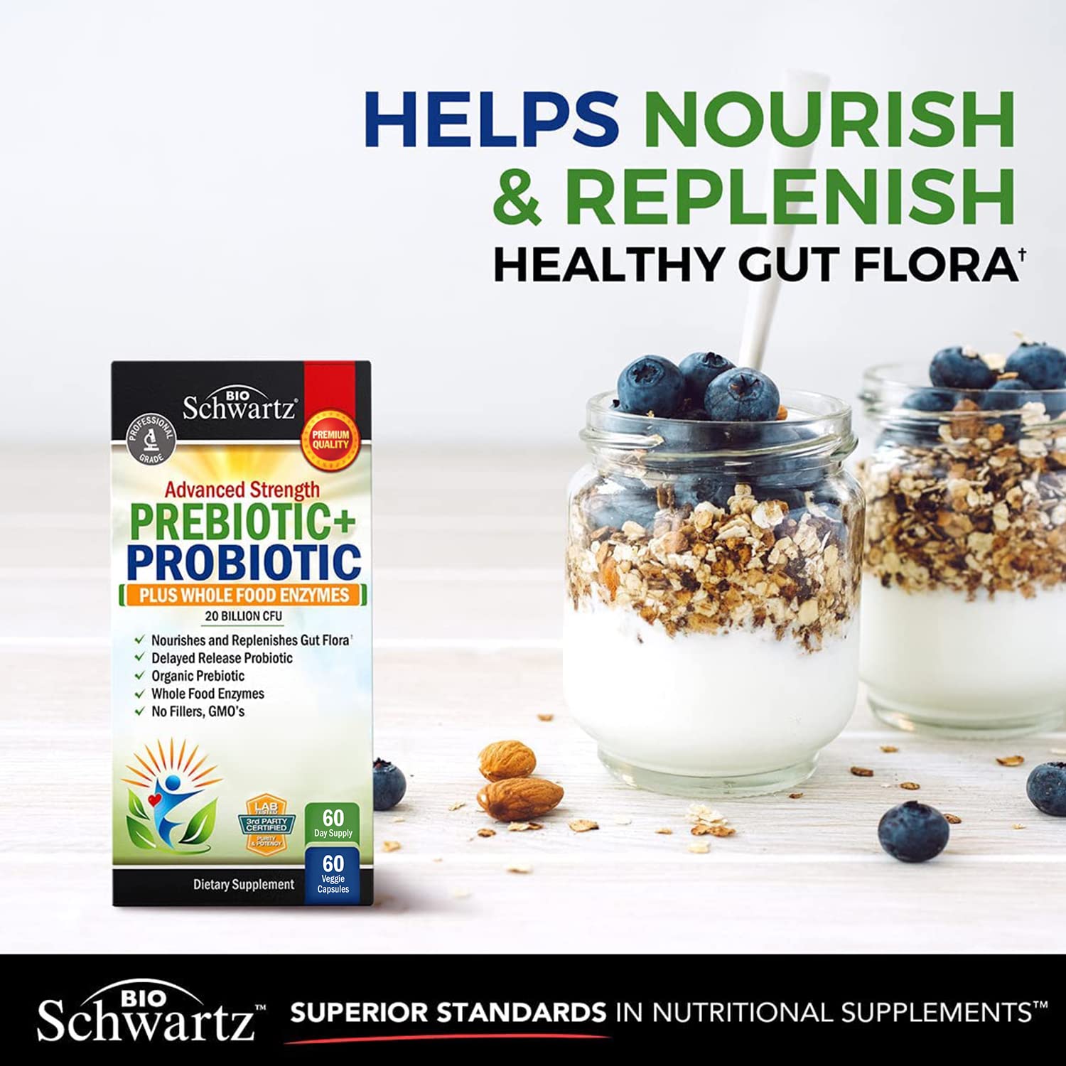 Prebiotics and Probiotic with Whole Food Enzymes for Adults Women & Men BioSchwartz uk supplements