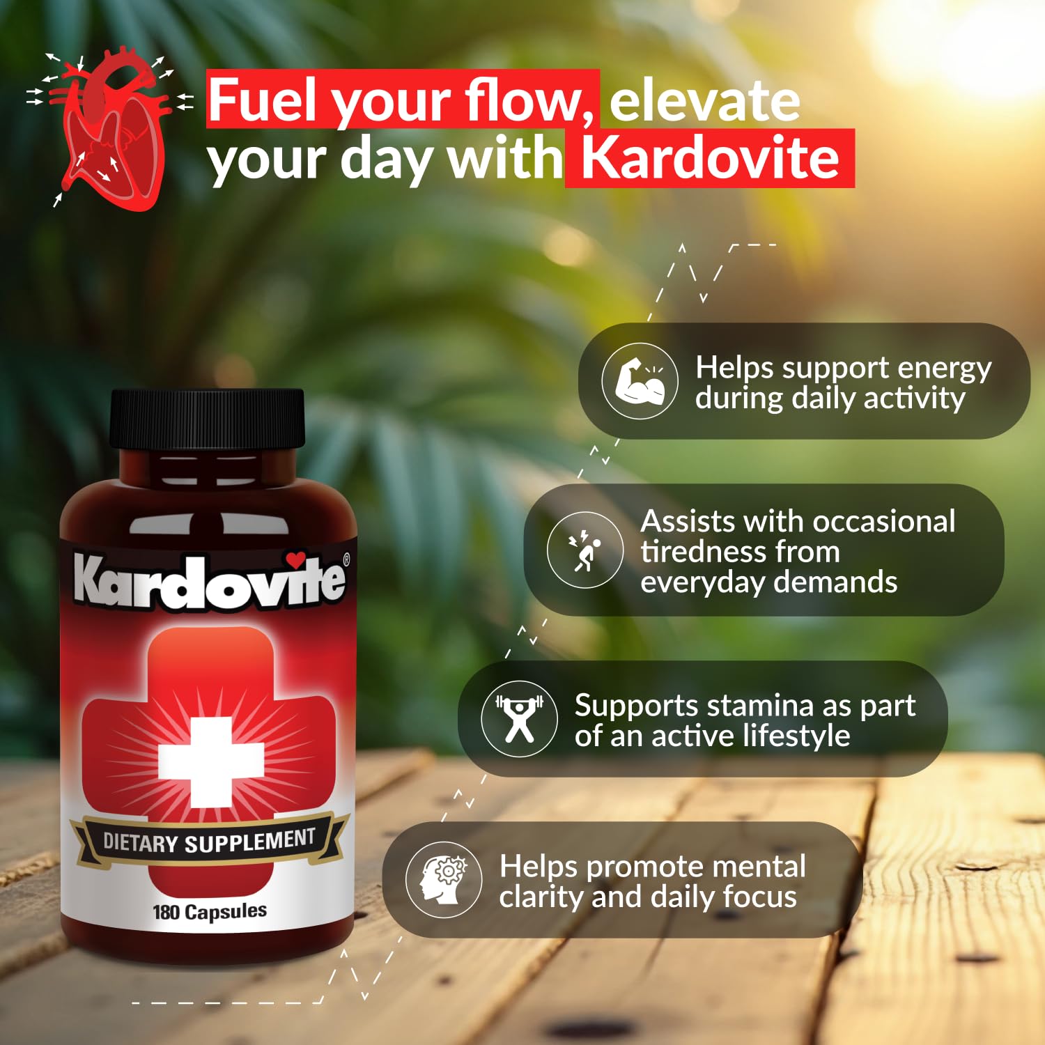 Kardovite Herbal Circulation Support Capsules 180s | Supports Circulatory Wellness with Hawthorn, Garlic, Ginkgo, Cayenne, Milk Thistle, Bilberry & Valerian | Supports Vitality & Daily Wellness Kardovite uk supplements