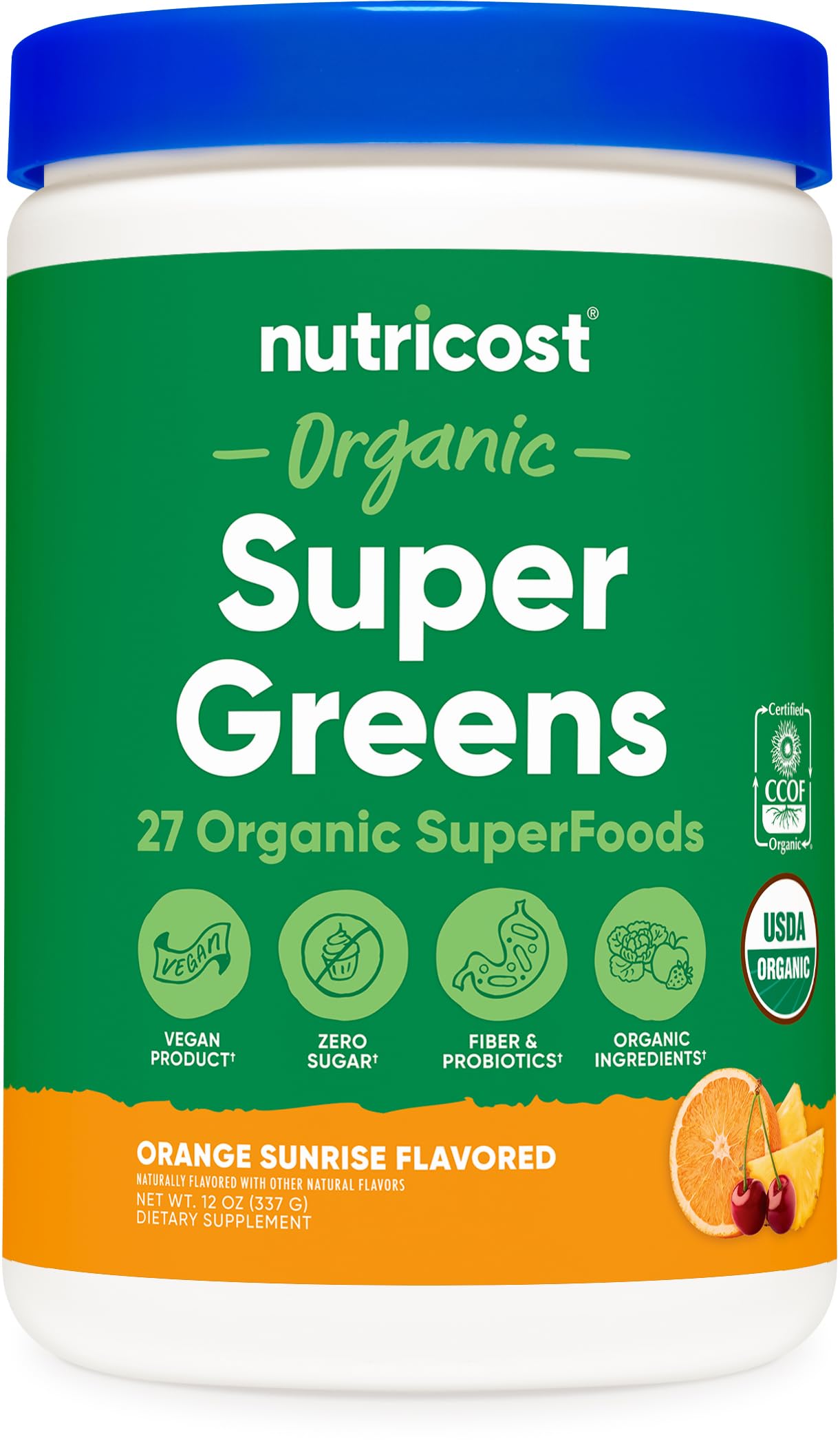 Nutricost Organic Super Greens Powder (30 Servings) Orange Sunrise Flavor - Superfood Supplement Drink Mix Nutricost uk supplements
