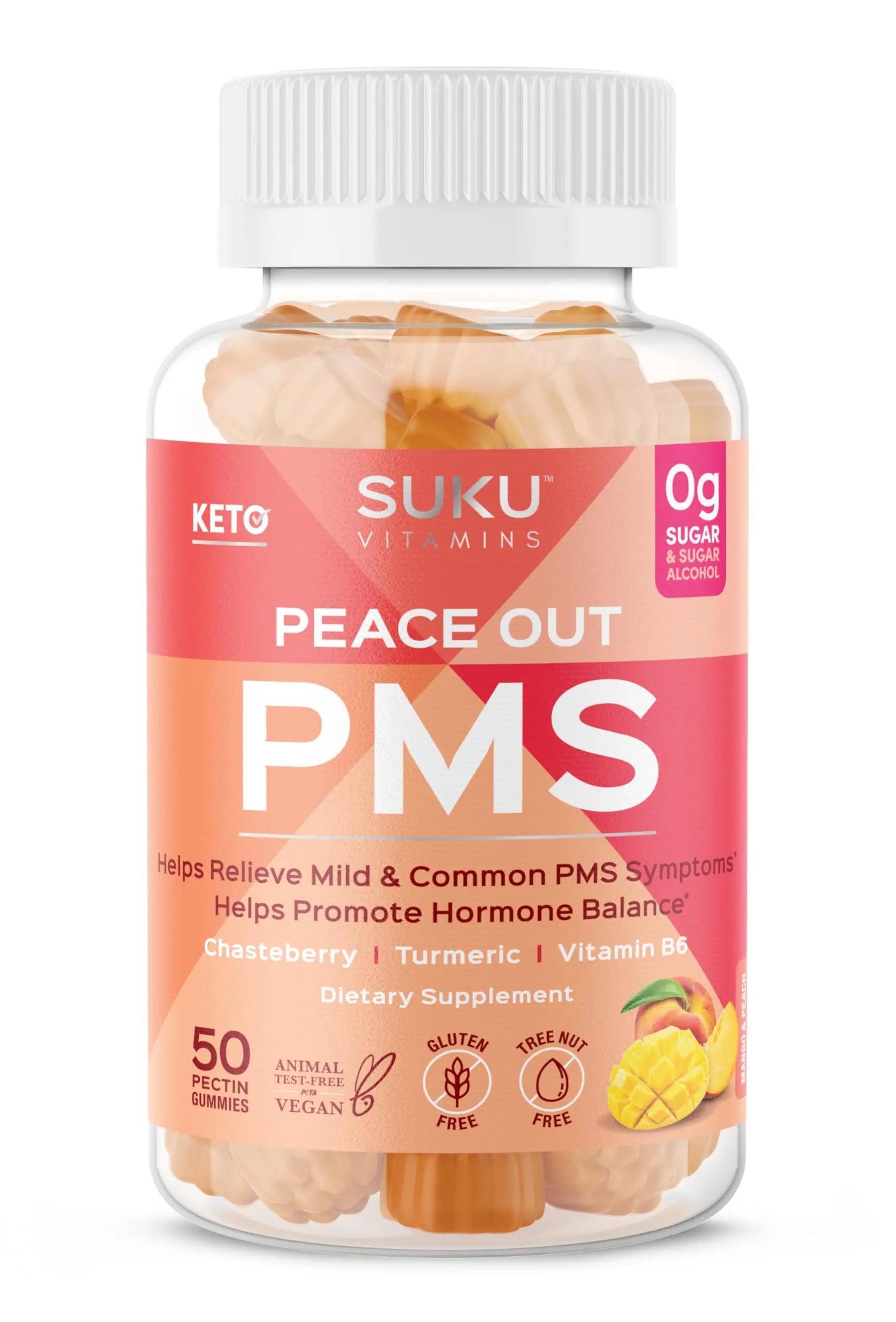 SUKU Vitamins - PMS Gummy Supplement with Chasteberry to Relieve PMS and Menopause Peach Mango Gummies (50 Count) SUKU uk supplements