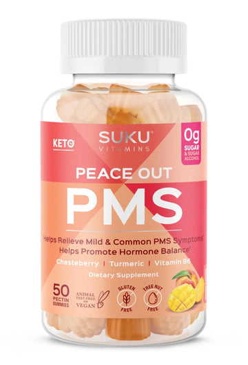 SUKU Vitamins - PMS Gummy Supplement with Chasteberry to Relieve PMS and Menopause Peach Mango Gummies (50 Count) SUKU uk supplements