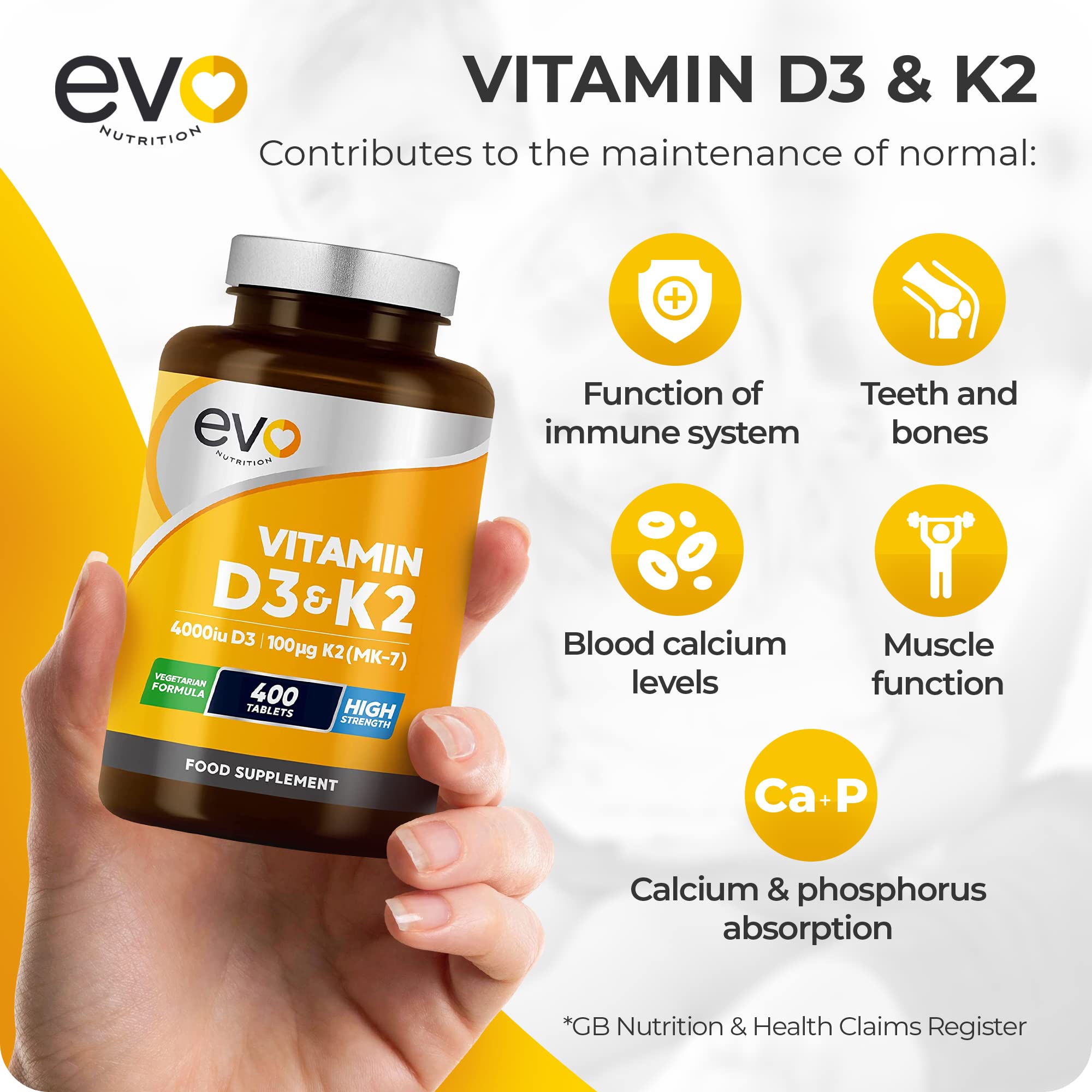 Vitamin D3 4000iu & Vitamin K2 100ug MK7 | 400 Vegetarian Tablets - 1 Year Supply EVO NUTRITION uk supplements