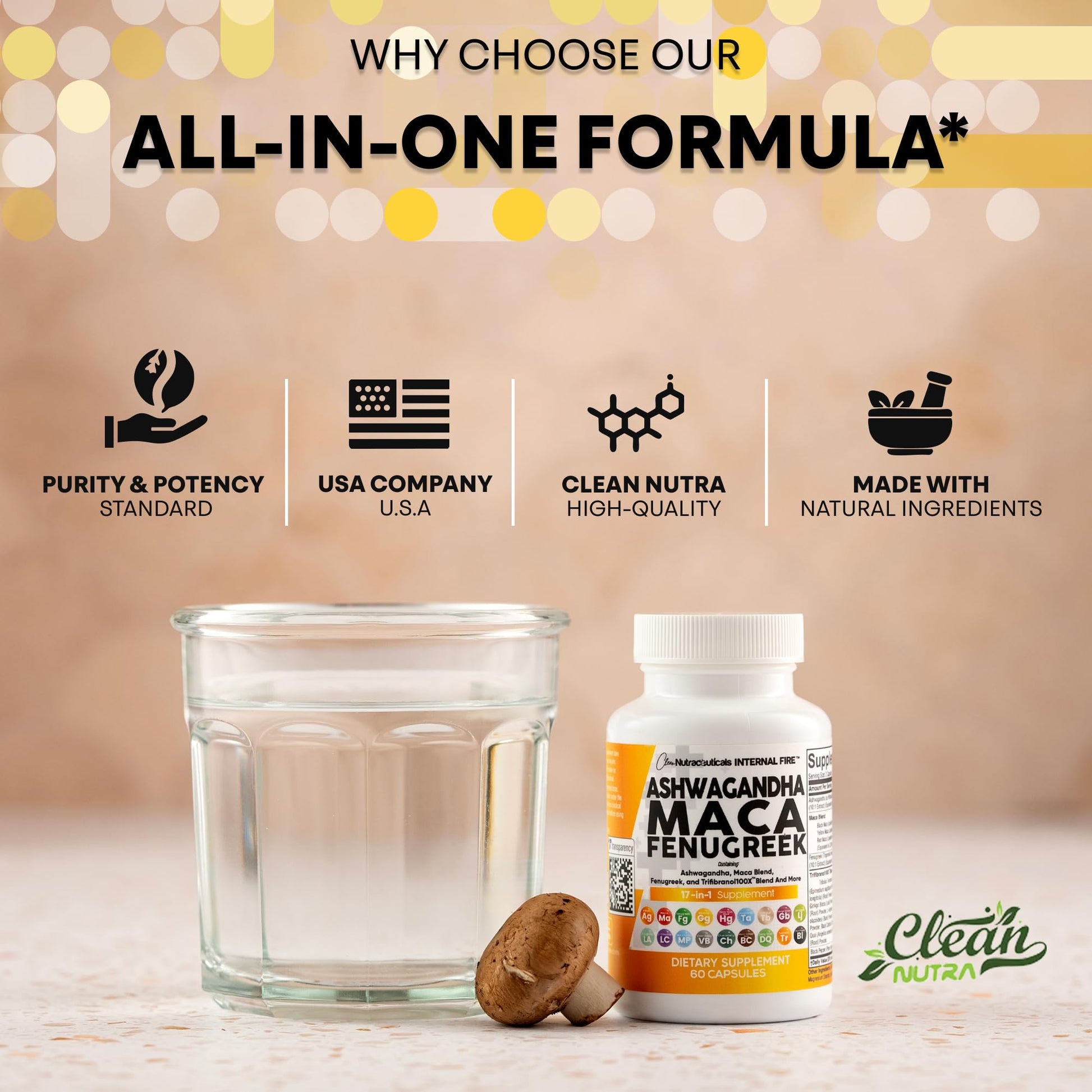 Clean Nutraceuticals Ashwagandha Maca Root Fenugreek Supplement with Tongkat Ali Ginseng - Assists with Stress, Mood & Thyroid - Ashwagandha Capsules Fenugreek Caps - 1 Pack Clean Nutraceuticals uk supplements