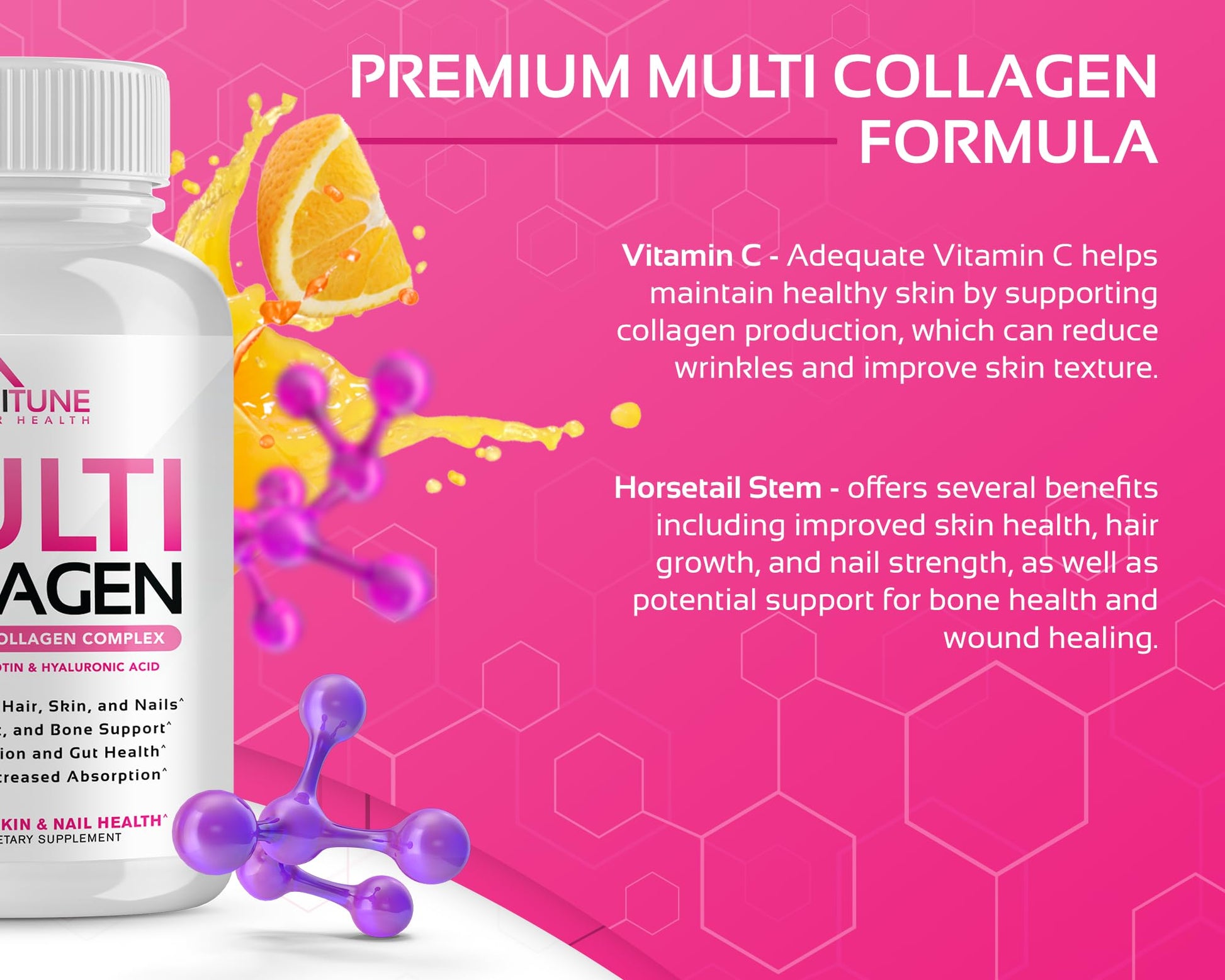 CogniTune Multi Collagen Peptides for Women with Biotin, Hyaluronic Acid, Vitamin C - 5 Types I II III V X Colageno Hidrolizado - 2000mg Hair Skin Nails Joints Support - 120 Capsules CogniTune uk supplements