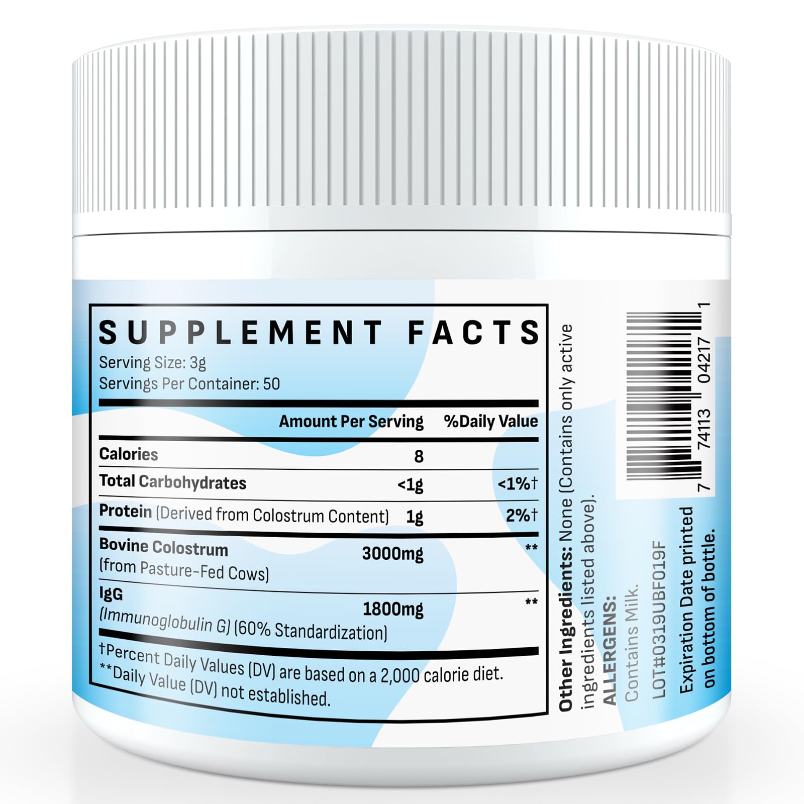 Energievoll Bovine Colostrum Supplement Powder - 60% IgG 3000 mg for Gut, Hair Growth, Beauty, and Immune, Easy to Mix, Unflavored (50 Servings) Energievoll uk supplements