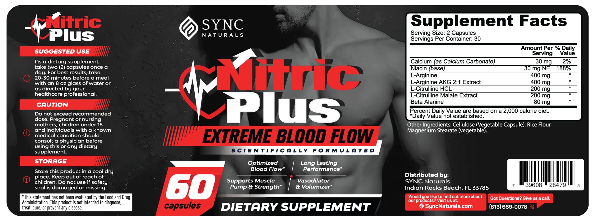 SYNC Naturals Nitric Plus- 800mg L Arginine- 400mg L Citrulline- Extra Strength Nitric SYNC Naturals uk supplements