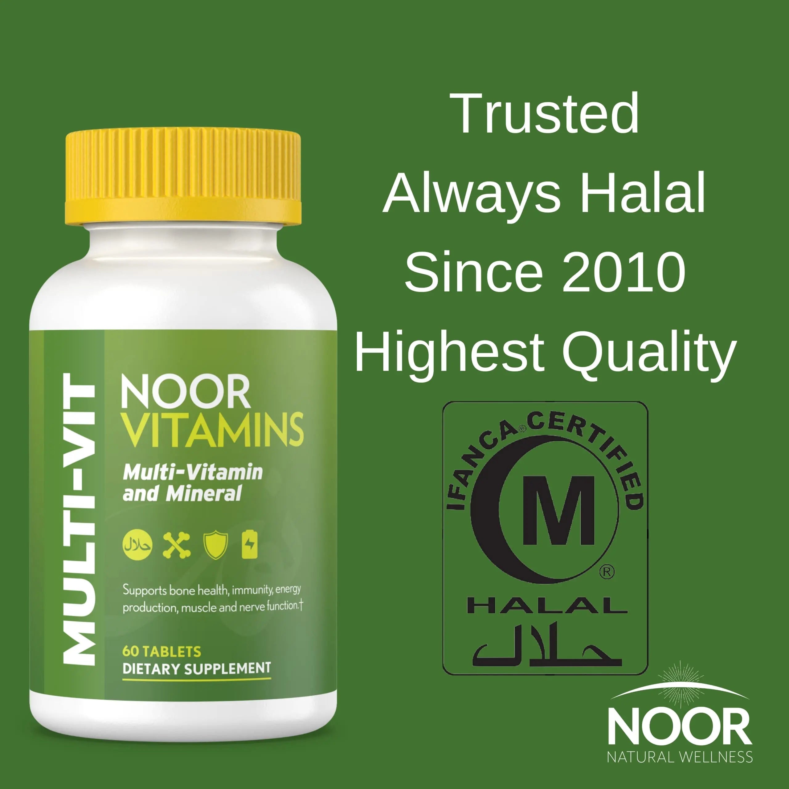 Noor Vitamins Halal Vitamins, Daily Multivitamin, Halal Vitamin for Women and Men, 30 Vitamins & Minerals, A, B12, C, Iron, Zinc to support general health Noor Vitamins uk supplements
