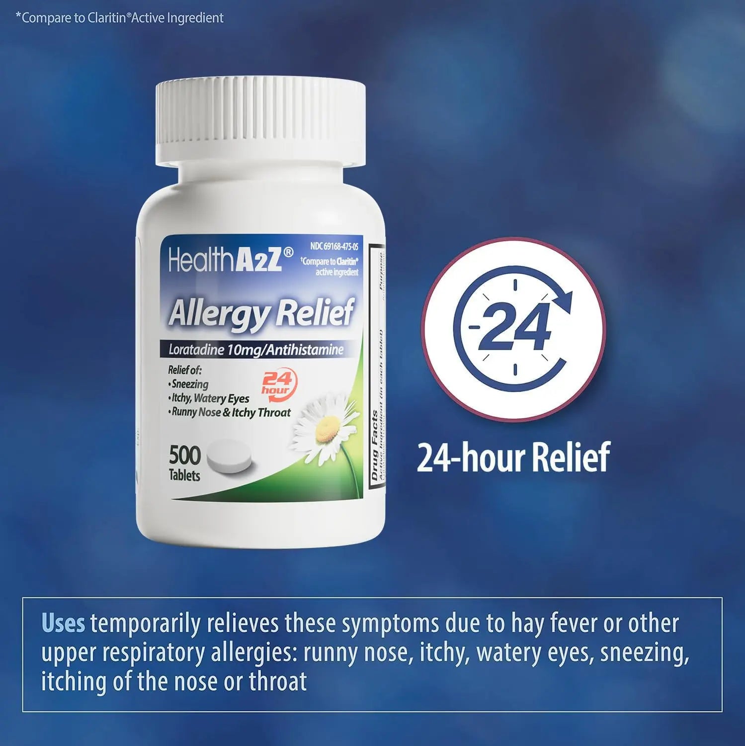 HealthA2Z® Allergy Relief | Loratadine 10mg Antihistamine | 500 Tablets | Dye Free | Relief from Itchy Throat, Sneezing, Runny Noses | 24-Hours Allergy Medicine HealthA2Z uk supplements