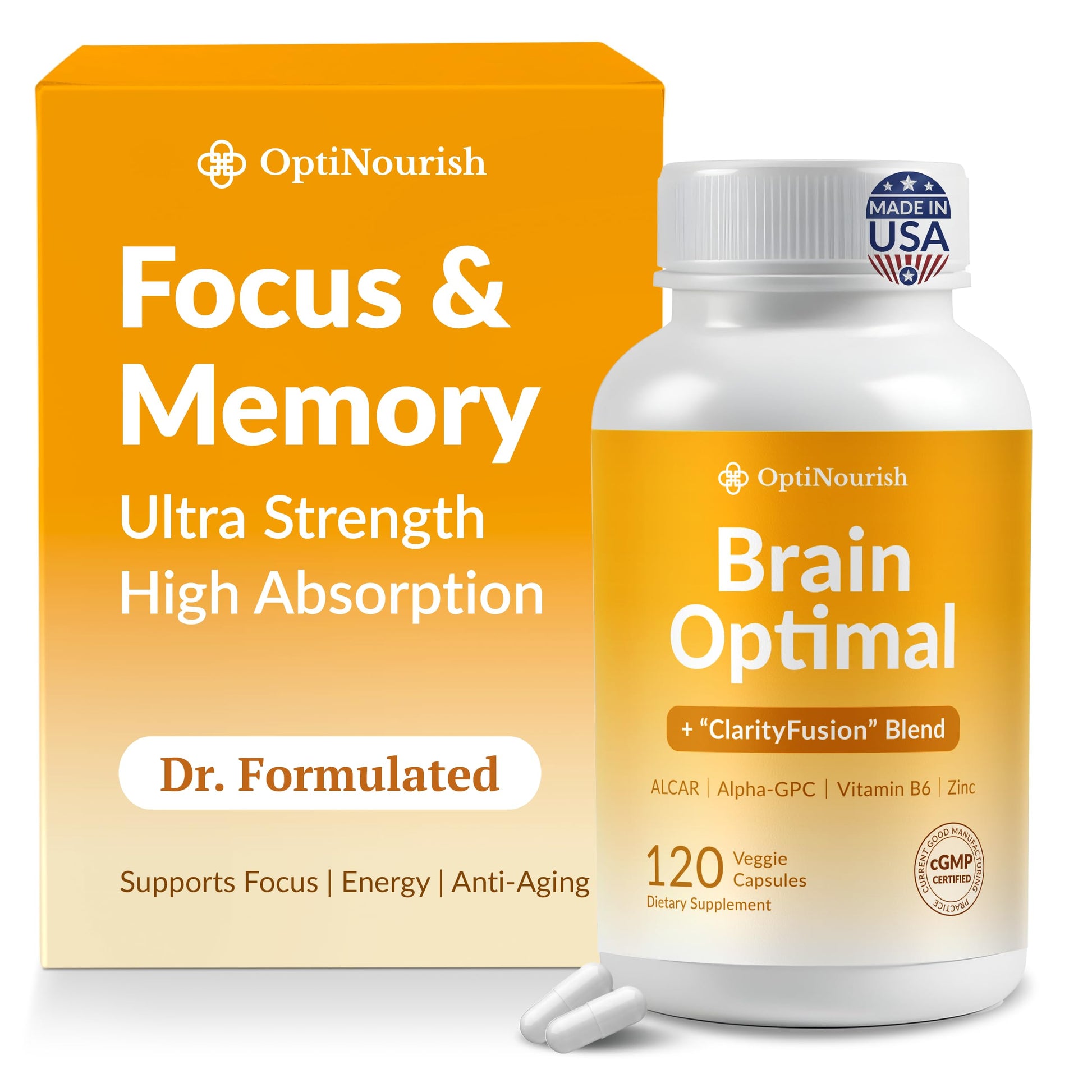 OPTINOURISH Brain Supplement for Memory and Focus, Nootropic for Adults, Fuel Brain Energy & Mental Clarity, Caffeine Free,Cognitive Support, Doctor-Formulated, Made in USA,cGMP,120 Caps OPTINOURISH uk supplements