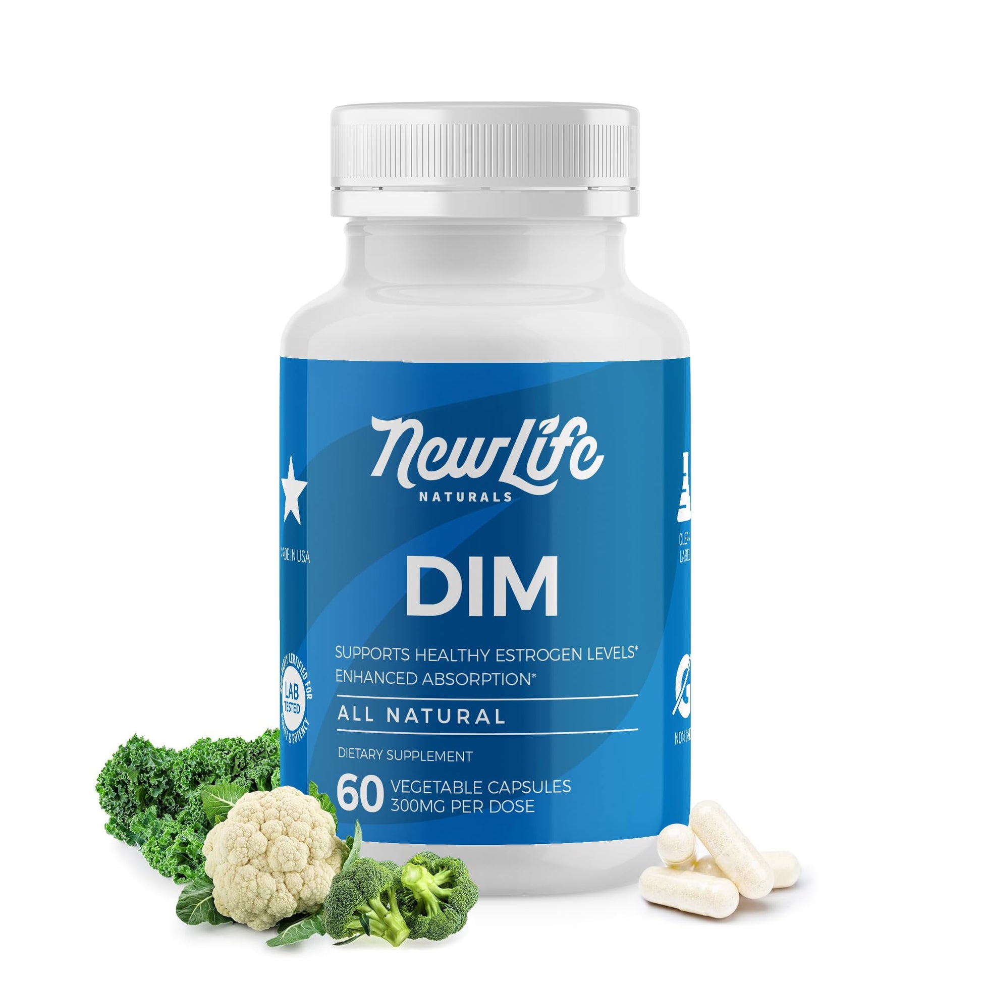 NewLife Naturals DIM Supplement 300mg for Women & Men - Hormonal Acne, Estrogen Balance Pills, Post Menopause Relief | Healthy Estrogen Level | Hormonal Balance - Bioperine | PCOS - 60 Day Supply NewLife Naturals uk supplements
