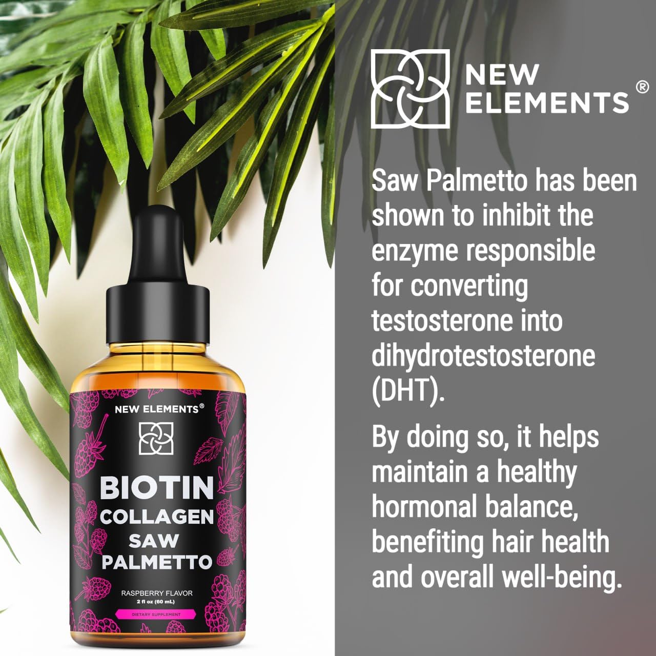 Liquid Biotin with Collagen & Saw Palmetto Extract for Women and Men | Hair Growth New Elements uk supplements