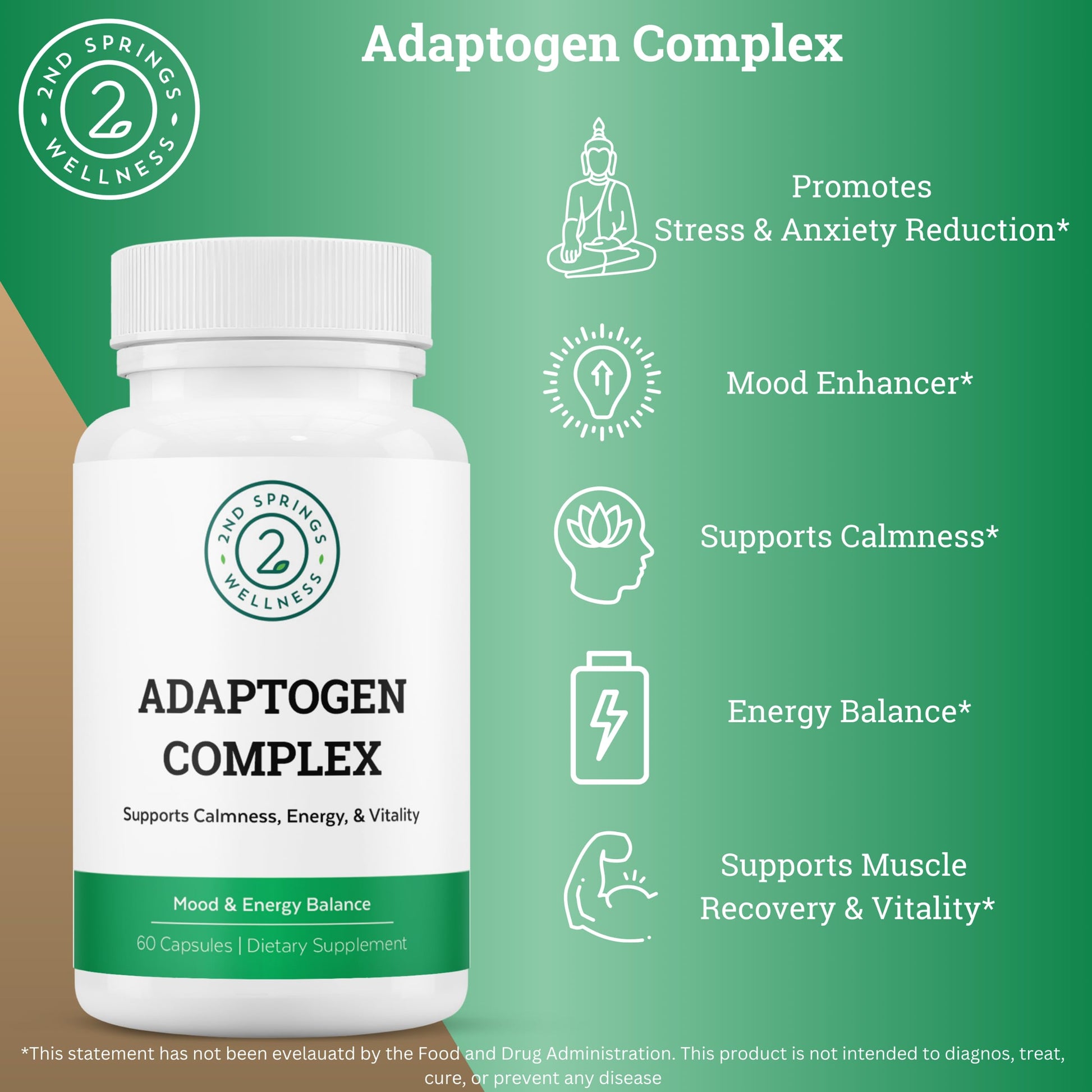 2nd Springs Adaptogen Complex Calmness, Energy and Vitality Booster - Ashwagandha, Schisandra, Astragalus, Ginseng, Rhodiola, and More - Adrenal Support Supplements - 60 Ct 2nd Springs uk supplements