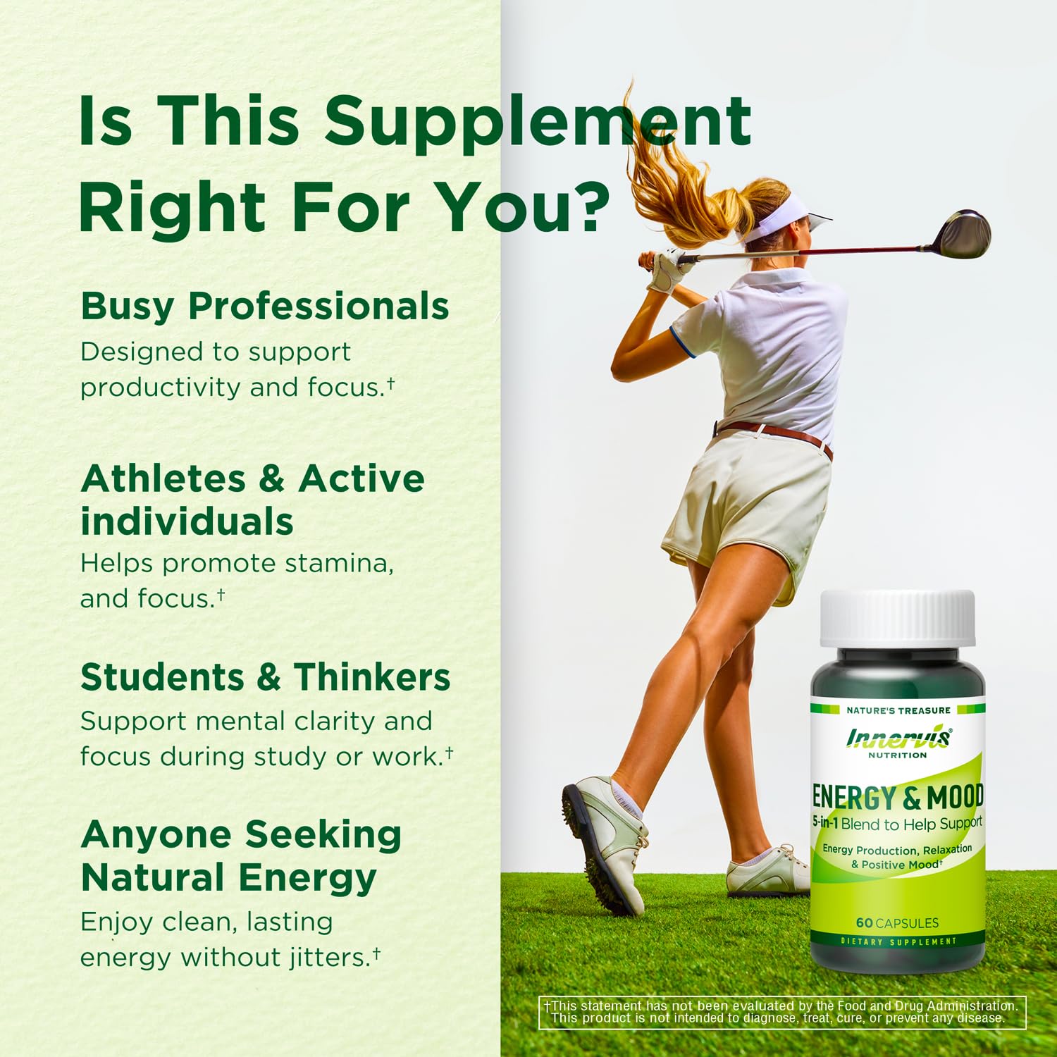Caffeine Free Natural Energy Boost with Ashwagandha, Maca & Magnesium - Support Stress Relief, Focus & Mood - 60 Capsules by Innervis Nutrition INNERVISNUTRITION uk supplements