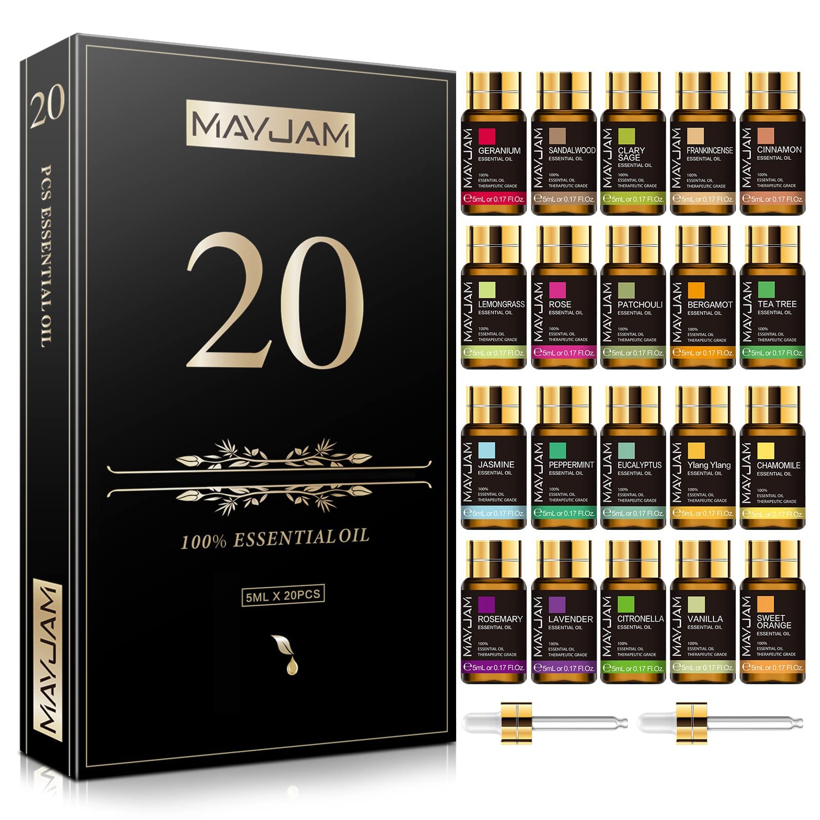 MAYJAM Tea Tree 20 Pcs Pure Essential Oil Gift Set, for Diffuser, Humidifiers, Skin Care, Massage MAYJAM uk supplements