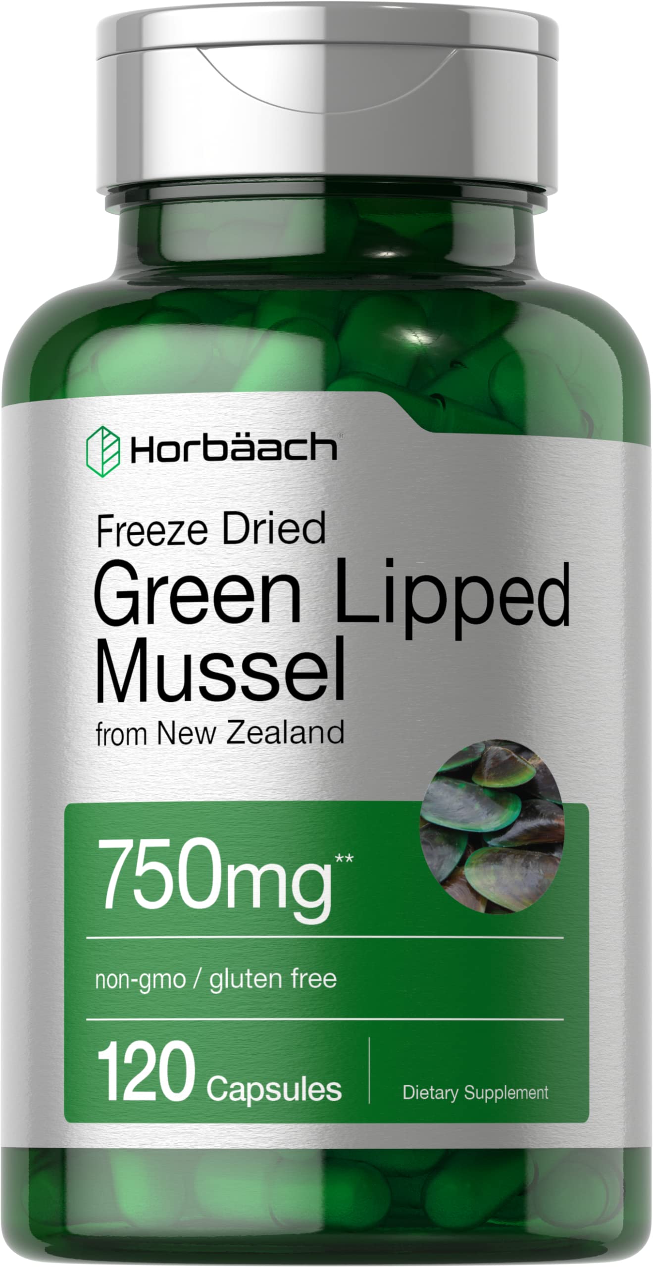 Green Lipped Mussel | 750 mg | 120 Capsules | from New Zealand | Premium Freeze Dried Horbäach uk supplements