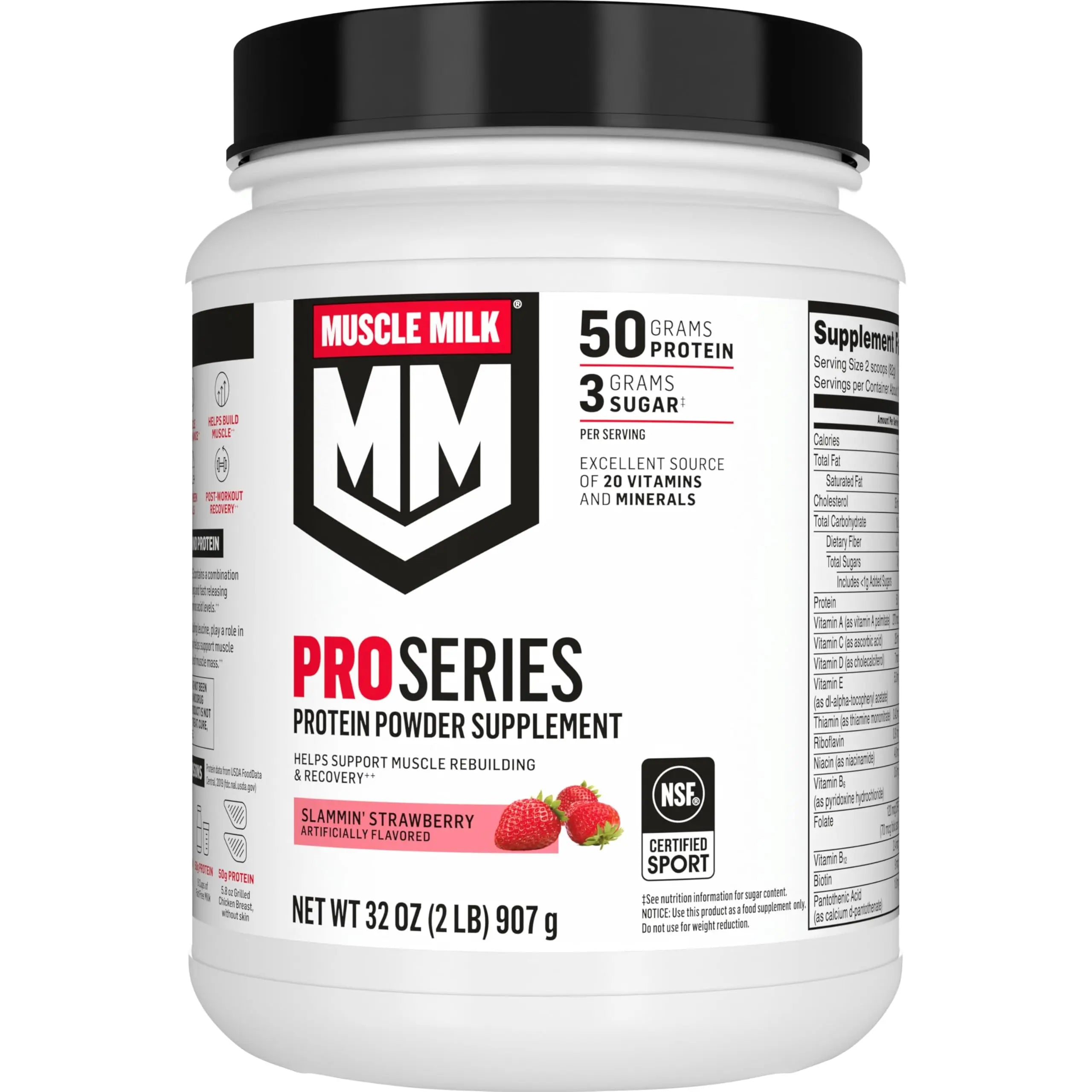 Muscle Milk Pro Series Protein Powder Supplement, Slammin' Strawberry, 2 Pound, 11 Servings, 50g Protein, 3g Sugar, 20 Vitamins & Minerals, NSF Certified for Sport, Packaging May Vary Muscle Milk uk supplements